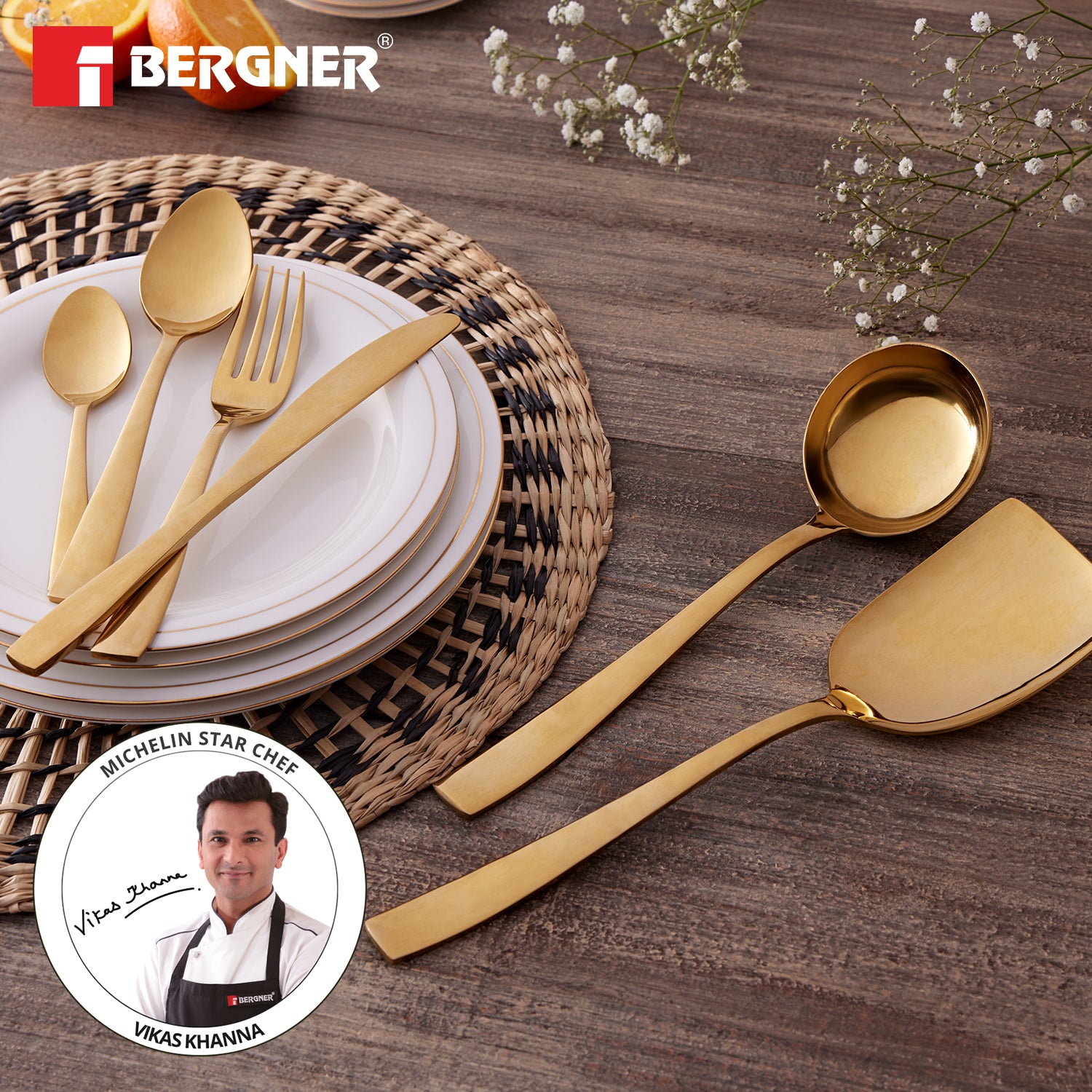 BE Essentials Caviar Stainless Steel 6 Pcs Baby Fork Set - Gold PVD