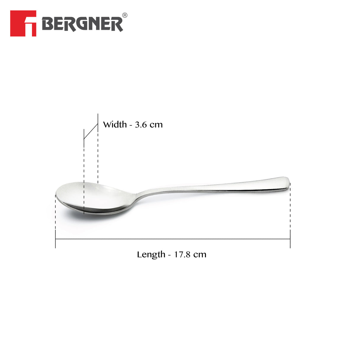 Bergner BE Essentials Lucia Stainless Steel 6 Pcs Dinner Spoon Set, 17.8cm Long Spoon, 3mm Thickness - Silver