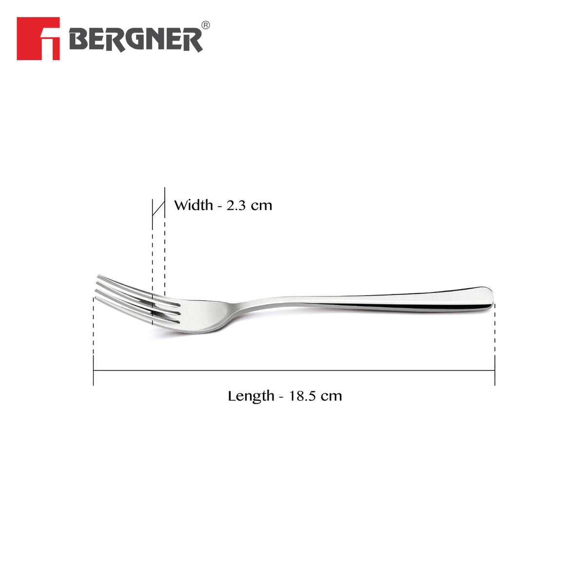 Bergner BE Essentials Lucia Stainless Steel 6 Pcs Dinner Fork Set, 18.5cm Long Fork, 3mm Thickness - Silver