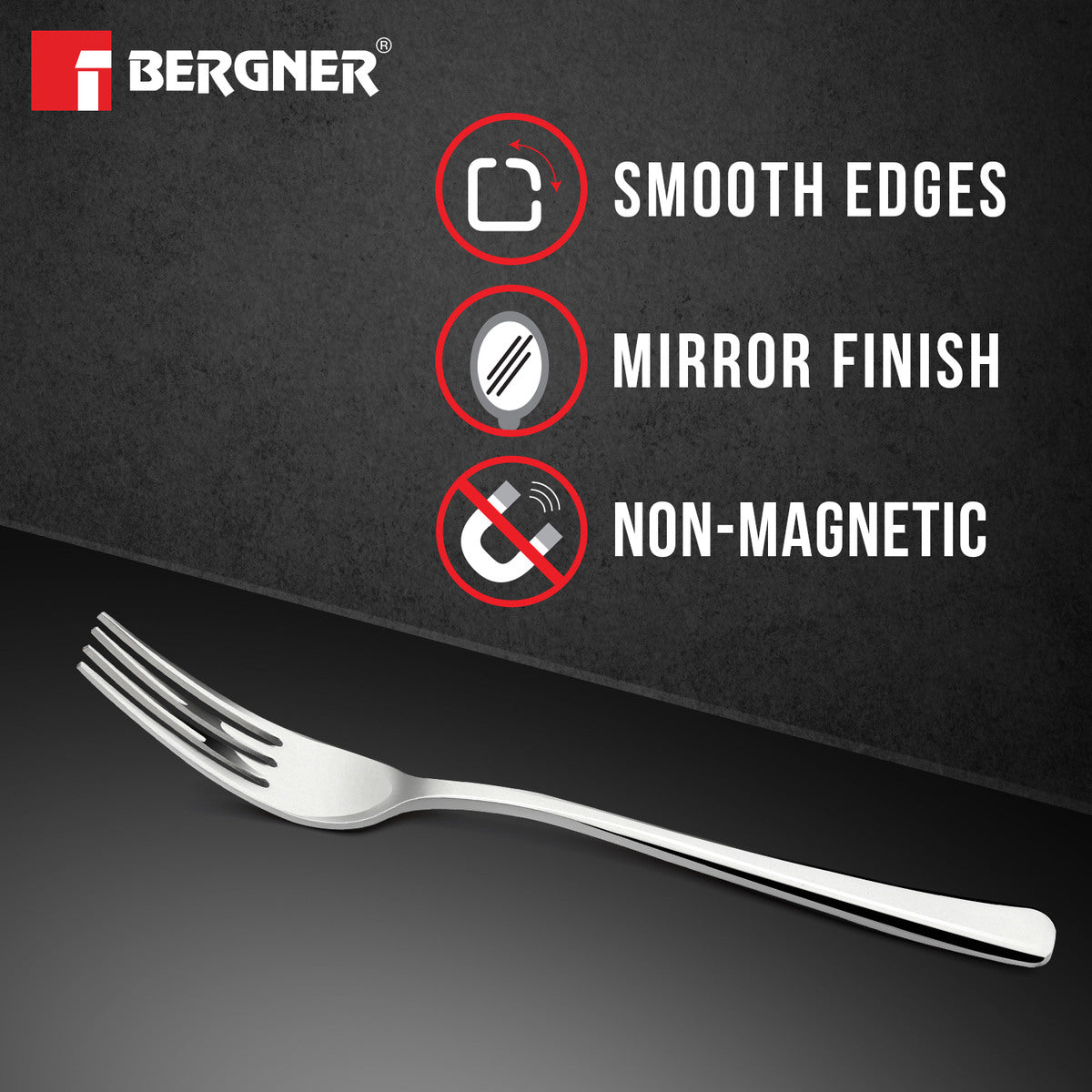 Bergner BE Essentials Lucia Stainless Steel 6 Pcs Dinner Fork Set, 18.5cm Long Fork, 3mm Thickness - Silver