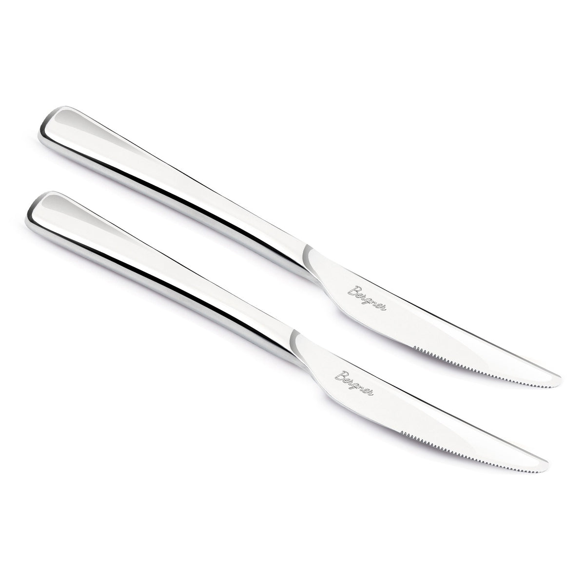 Bergner BE Essentials Lucia Stainless Steel Dinner Knife Set of 2, 20cm Long Butter Spreader, 4.5mm Thickness - Silver