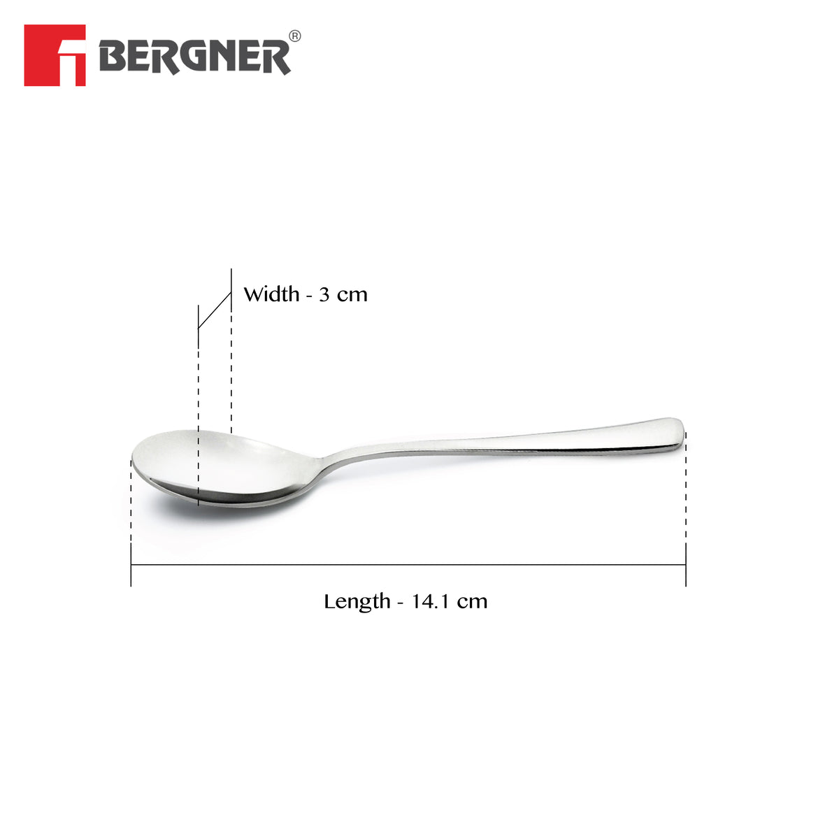 Bergner BE Essentials Lucia Stainless Steel 6 Pcs Tea Spoon Set, 14.1 cm Long Spoon, 2.5mm Thickness - Silver