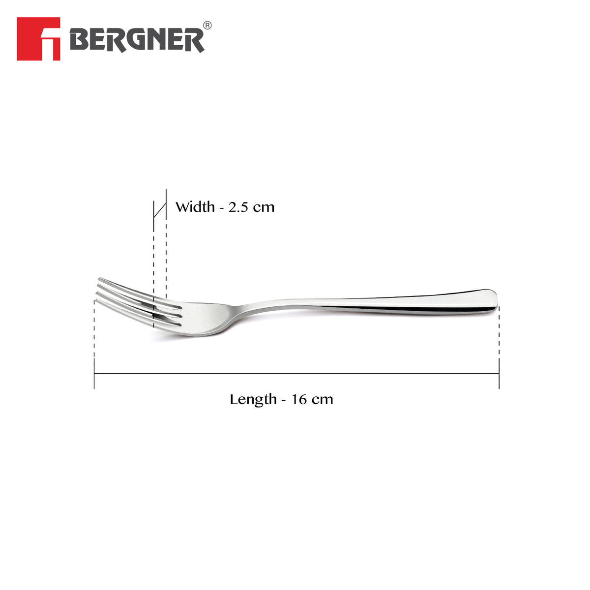 Bergner BE Essentials Lucia Stainless Steel 6 Pcs Baby Fork Set, 16cm Long Fork, 2.5mm Thickness - Silver