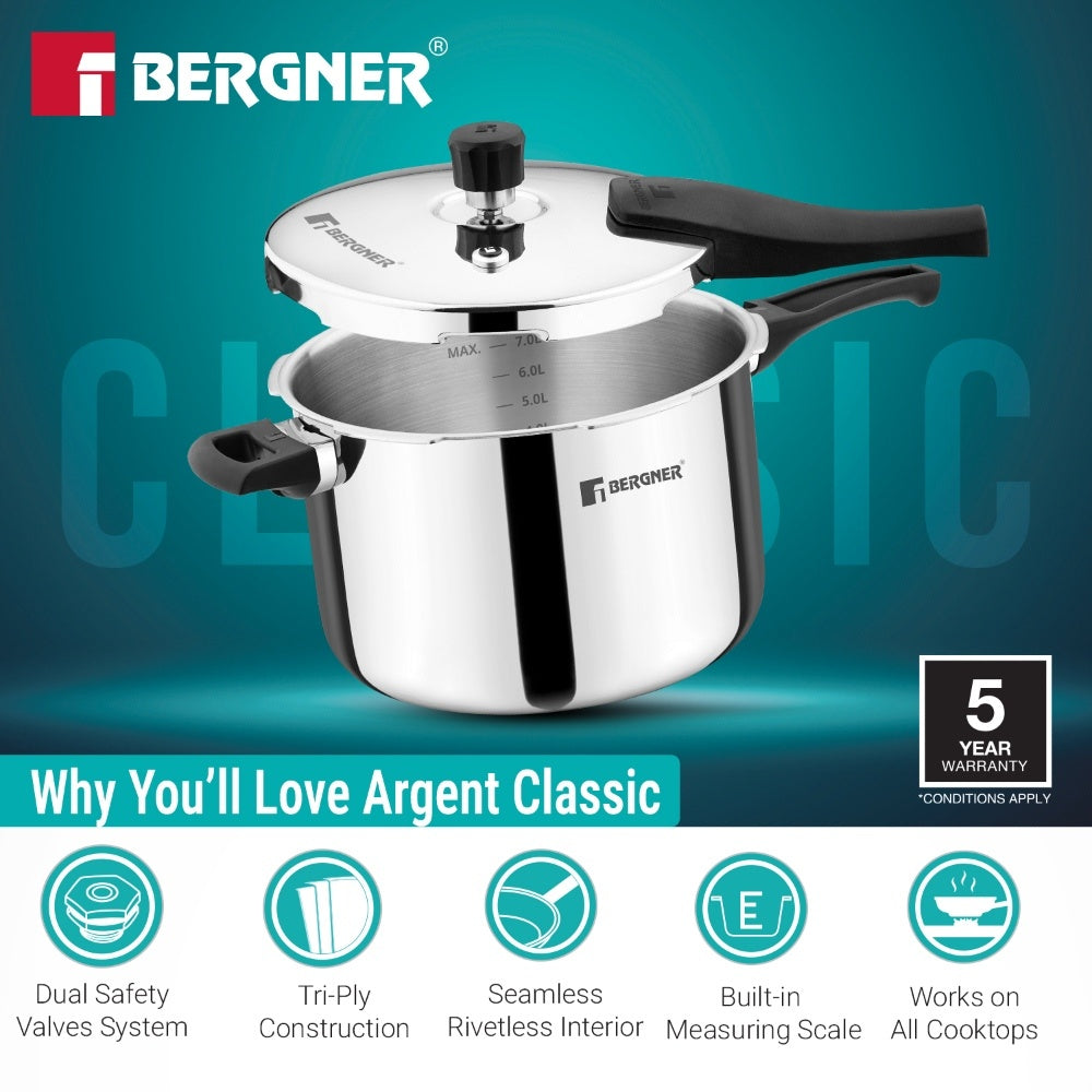 Argent Classic Triply 8 L Outer Lid Pressure Cooker - Induction Bottom