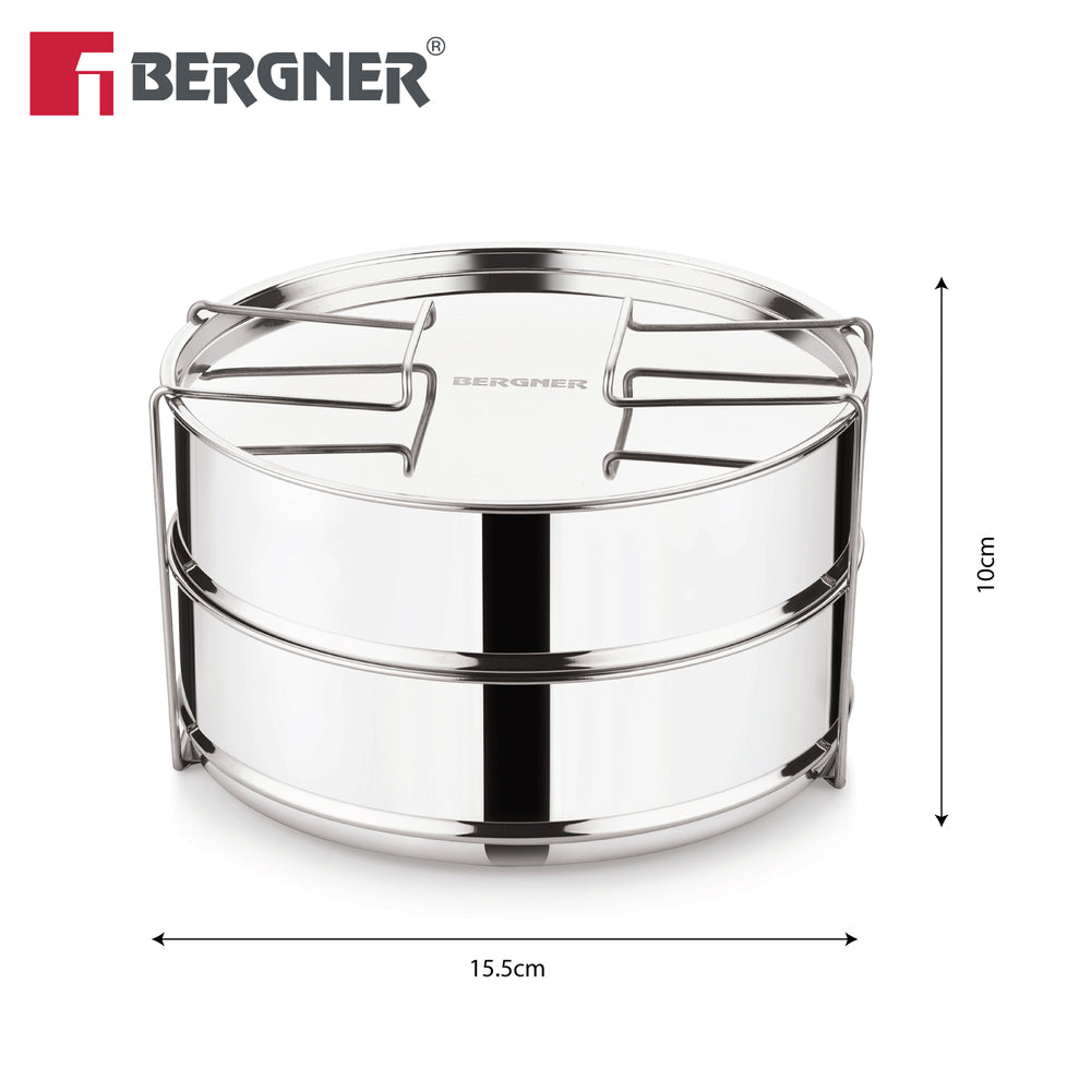 Argent Classic Stainless Steel 2 Tier Pressure Cooker Separator / Containers (18cm Dia) for 5.5L