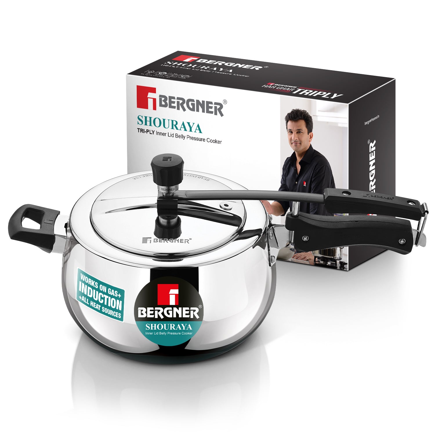 Shouraya Tri-ply Stainless Steel Inner Lid Belly 5 L Pressure Cooker