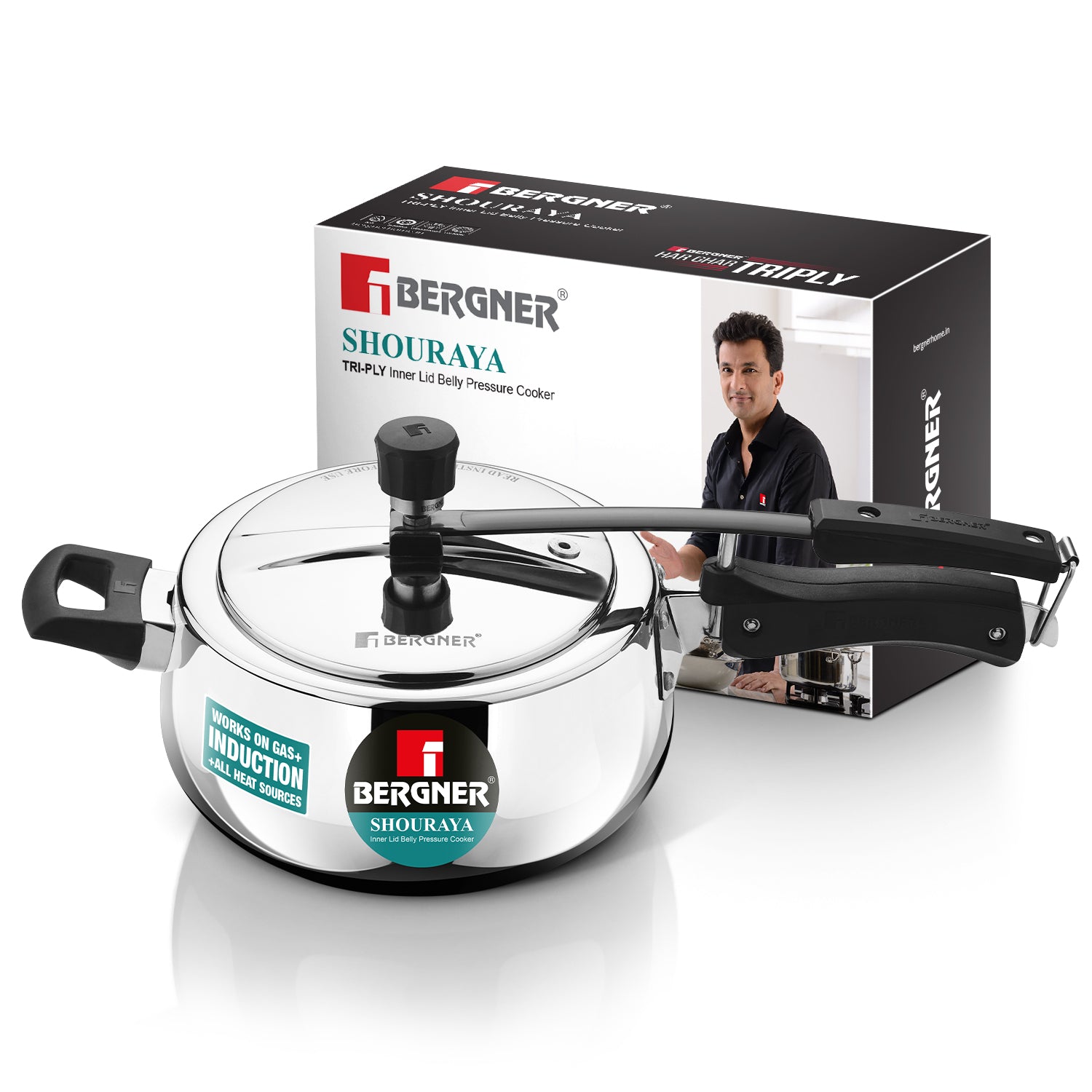 Shouraya TriPly Stainless Steel Inner Lid Belly Pressure Cooker 3.5 L