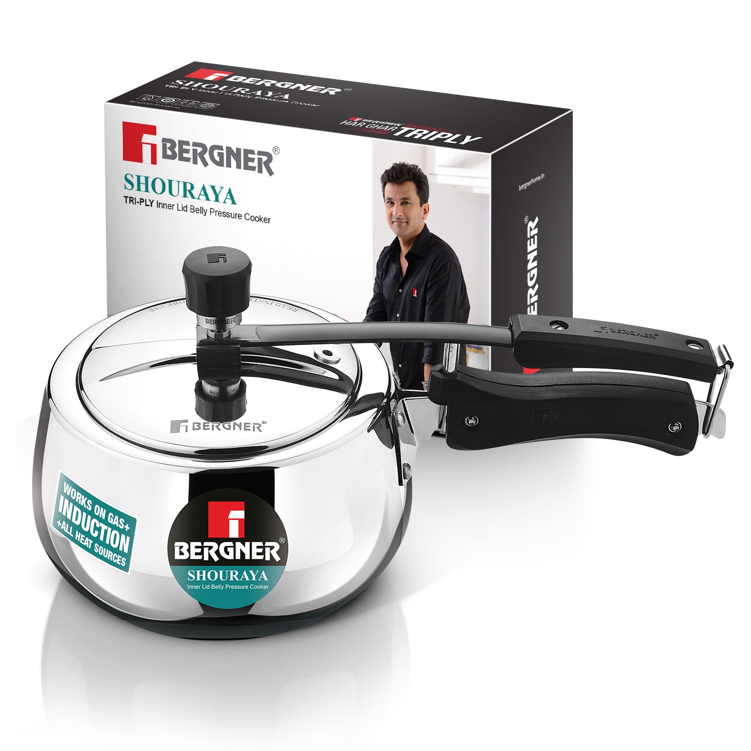 Shouraya TriPly Stainless Steel Inner Lid Belly Pressure Cooker 2.5 L