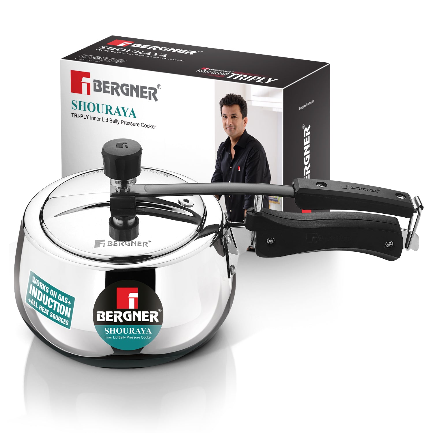 Shouraya TriPly Stainless Steel Inner Lid Belly Pressure Cooker 1.5 L