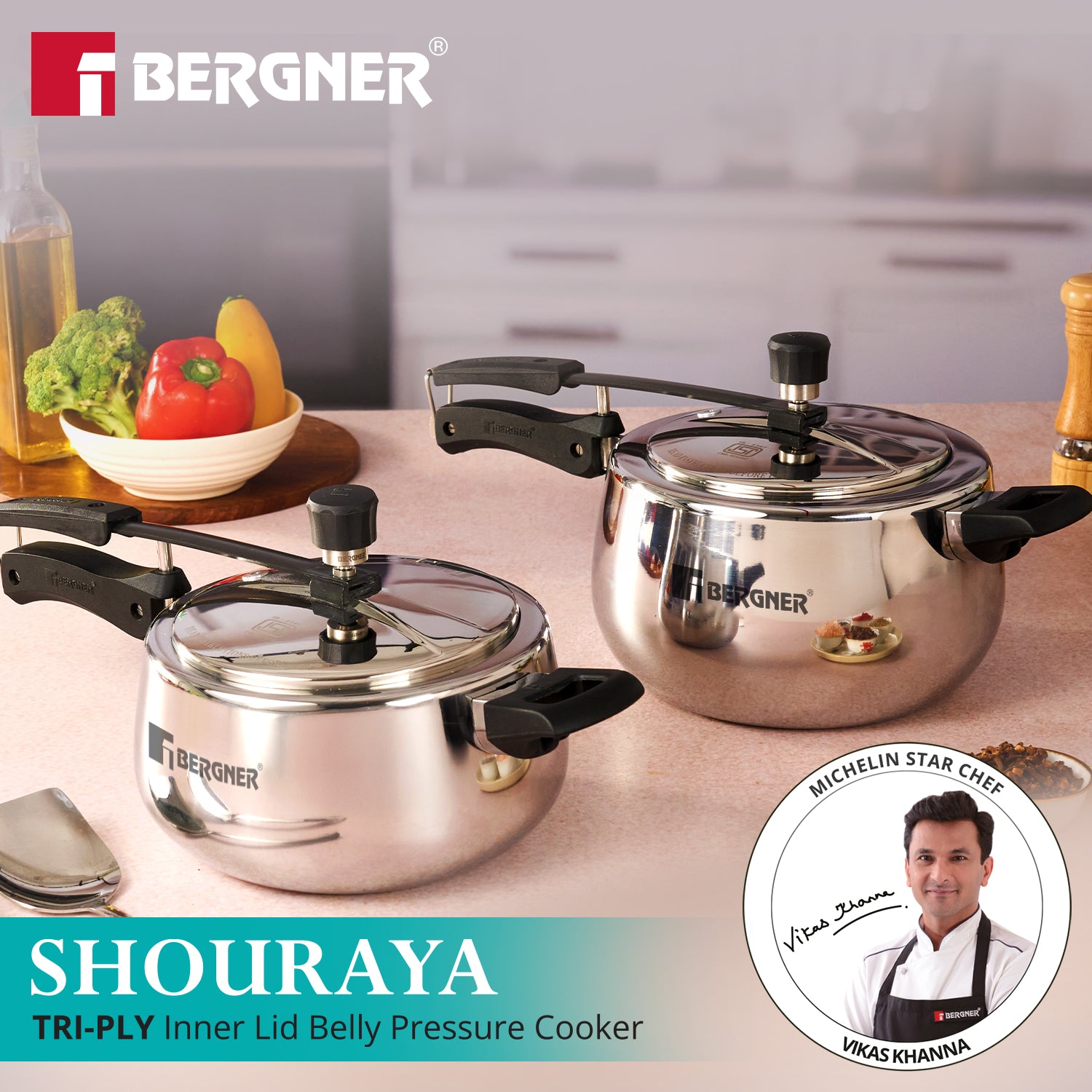 Shouraya TriPly Stainless Steel Inner Lid Belly Pressure Cooker 1.5 L