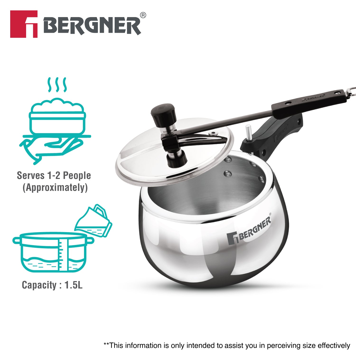 Shouraya TriPly Stainless Steel Inner Lid Belly Pressure Cooker 1.5 L