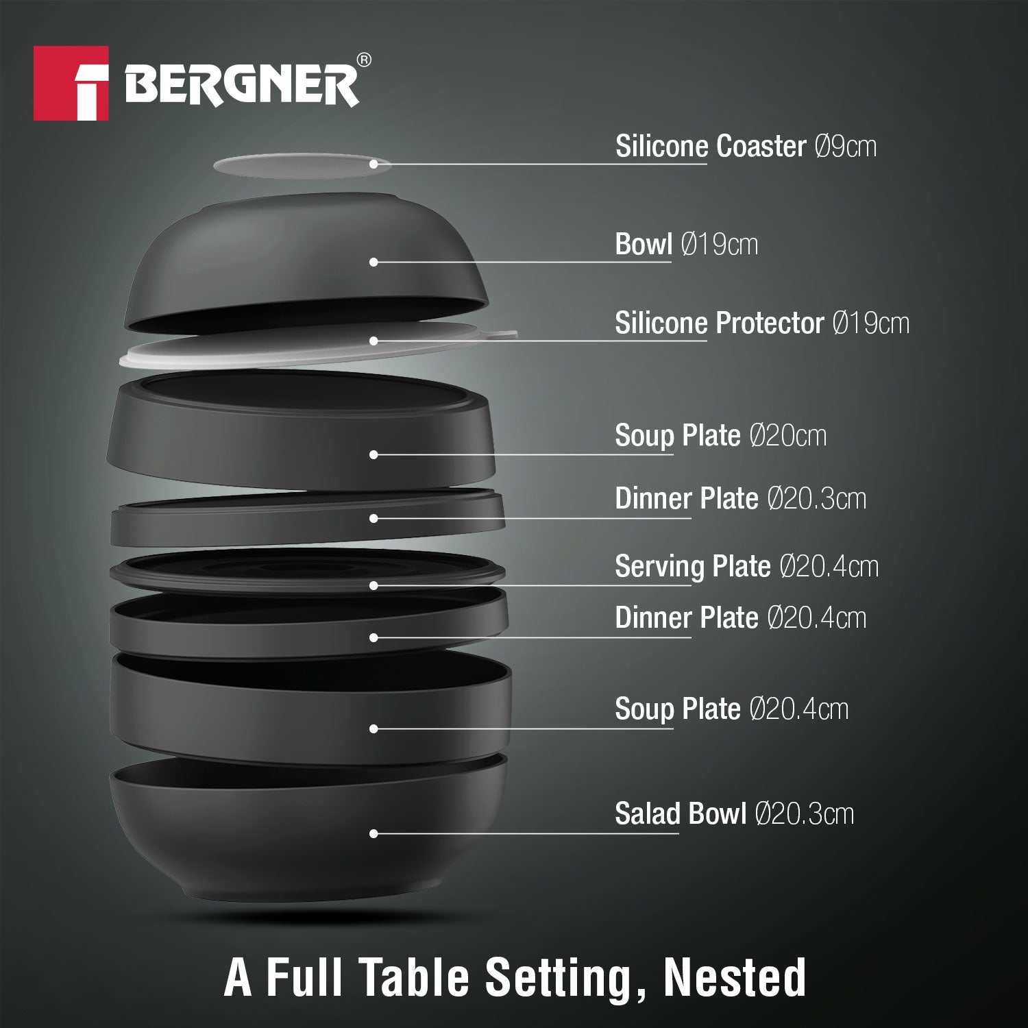 MasterPRO by Bergner Share Play Stoneware 9 Pcs Dinnerware Set - Matte Black