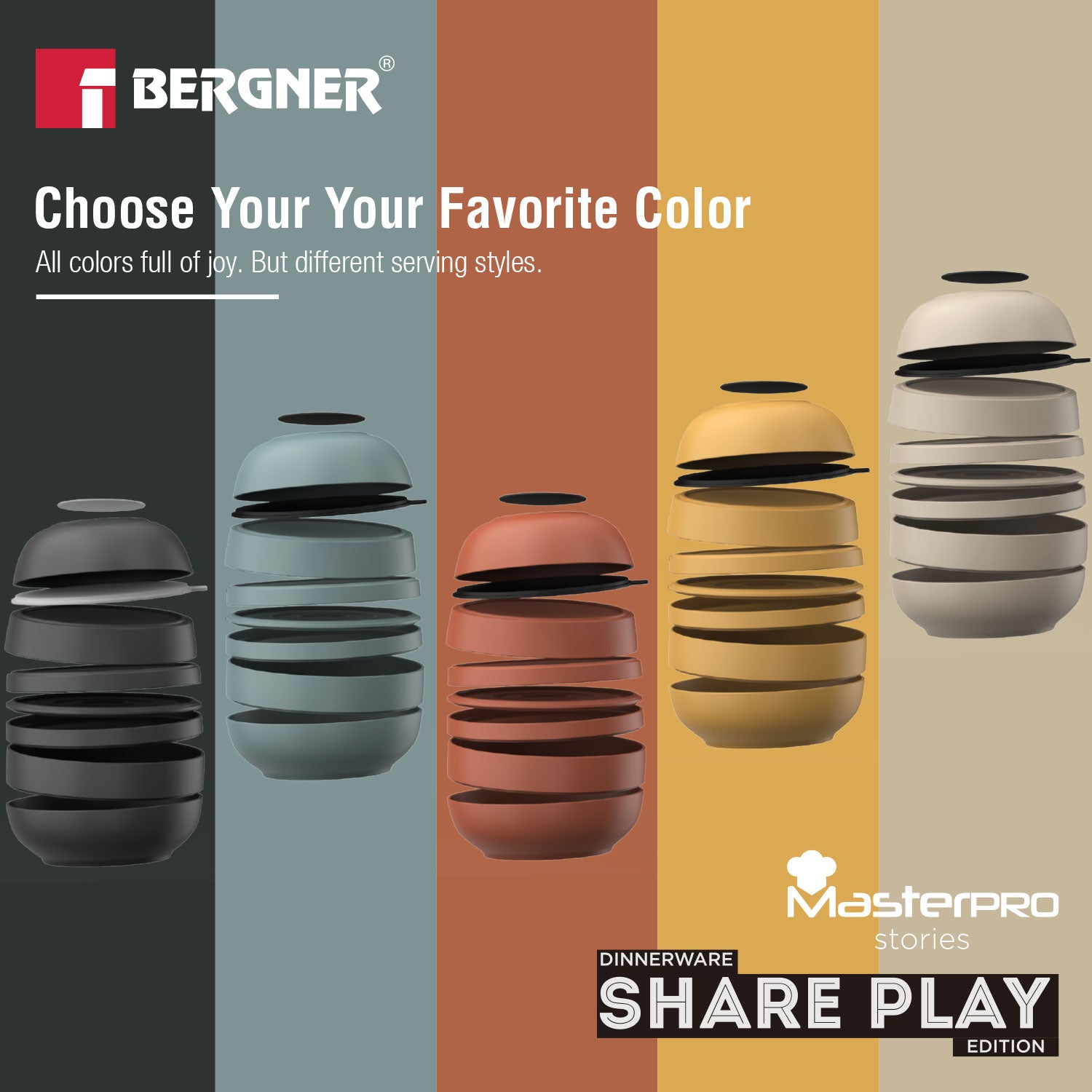MasterPRO by Bergner Share Play Stoneware 9 Pcs Dinnerware Set - Matte Black