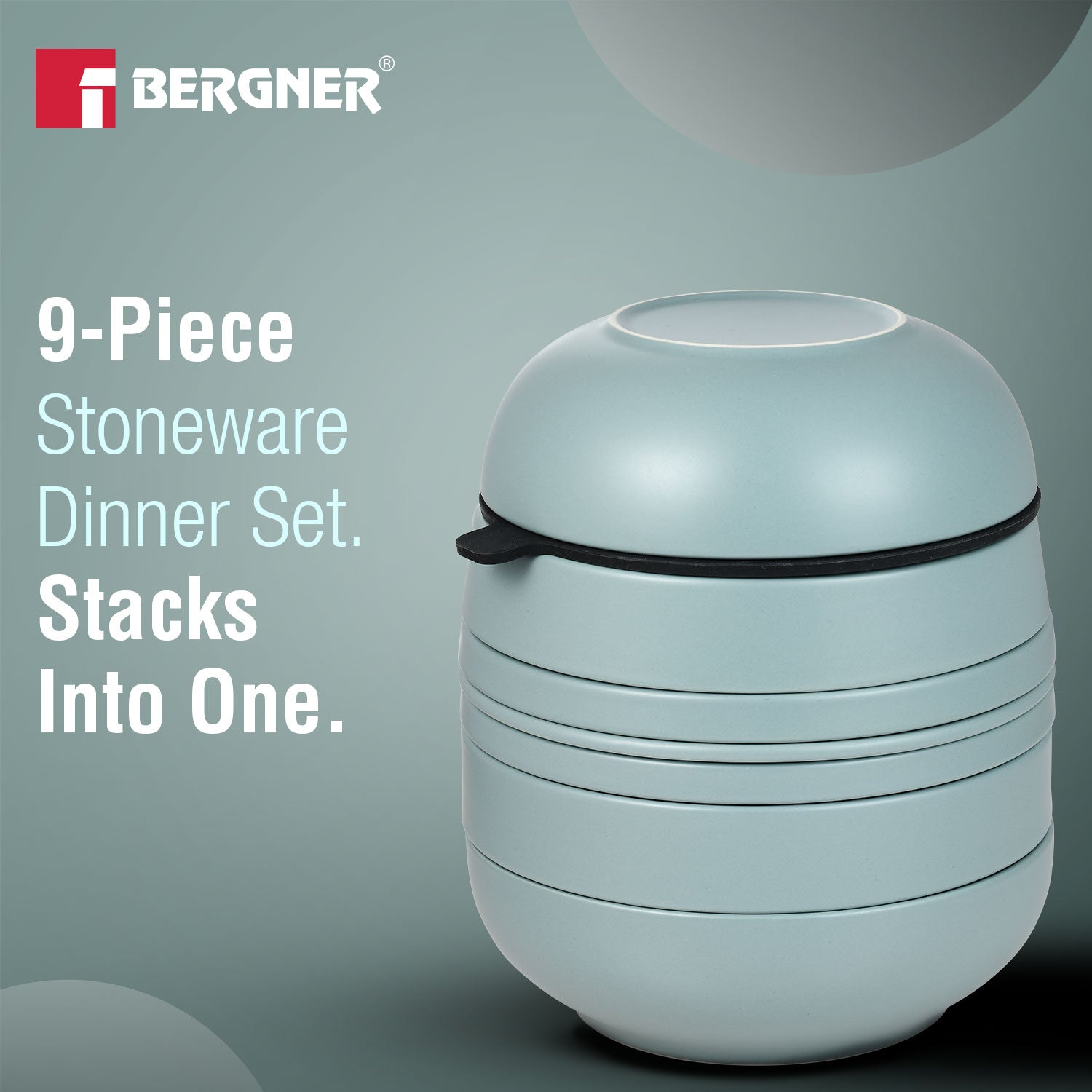 MasterPRO by Bergner Share Play Stoneware 9 Pcs Dinnerware Set - Dusty Blue