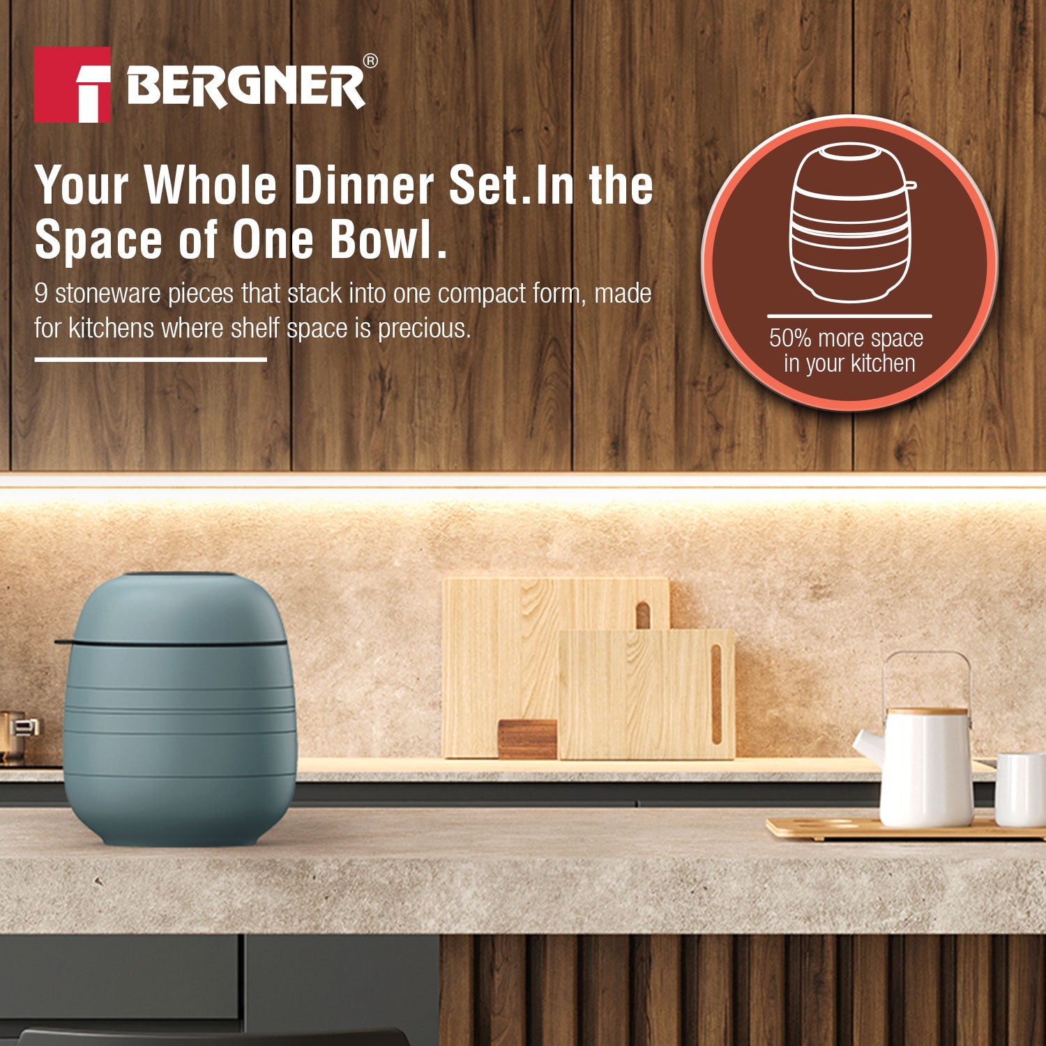 MasterPRO by Bergner Share Play Stoneware 9 Pcs Dinnerware Set - Dusty Blue