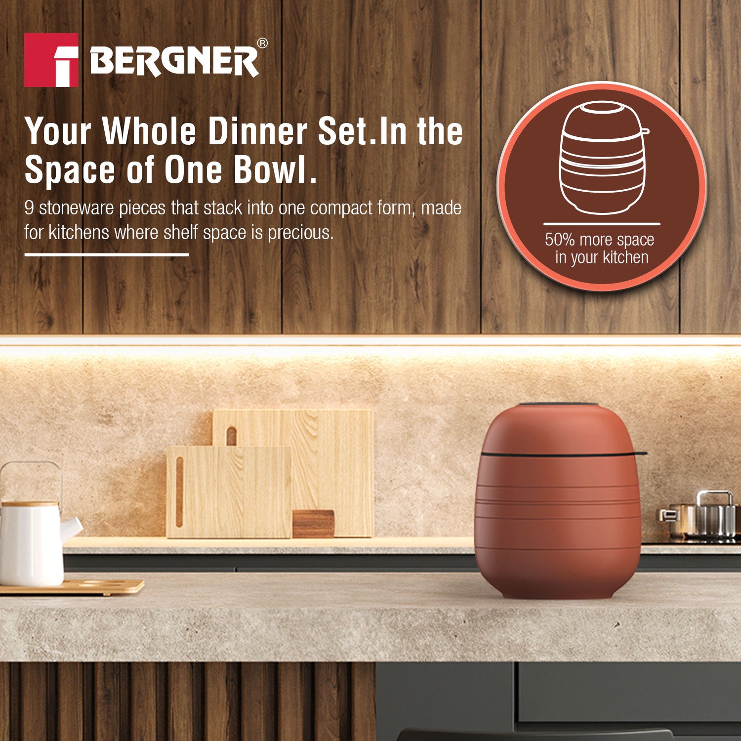 MasterPRO by Bergner Share Play Stoneware 9 Pcs Dinnerware Set - Clay Orange