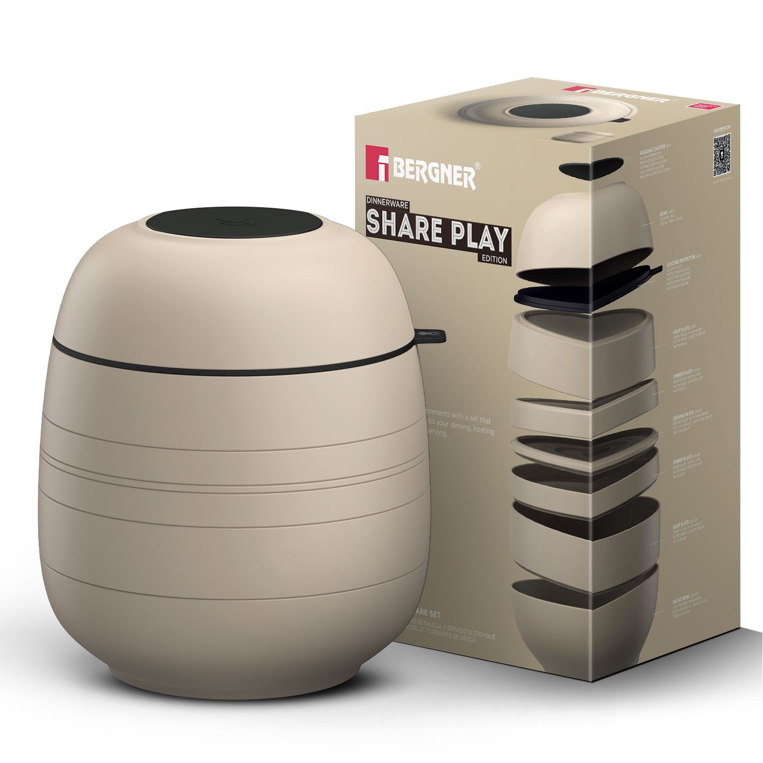 MasterPRO by Bergner Share Play Stoneware 9 Pcs Dinnerware Set - Warm Beige