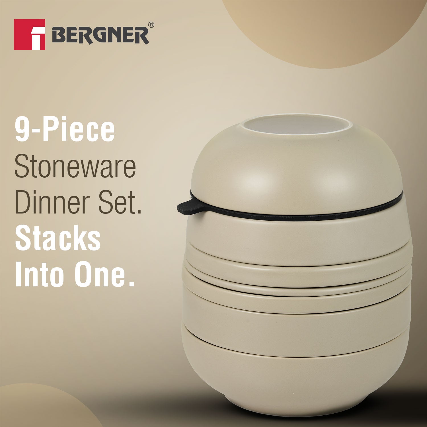 MasterPRO by Bergner Share Play Stoneware 9 Pcs Dinnerware Set - Warm Beige