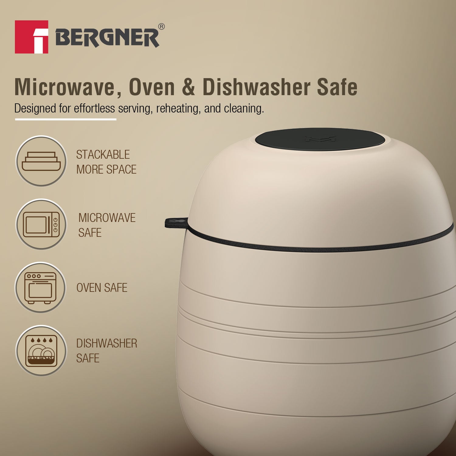 MasterPRO by Bergner Share Play Stoneware 9 Pcs Dinnerware Set - Warm Beige