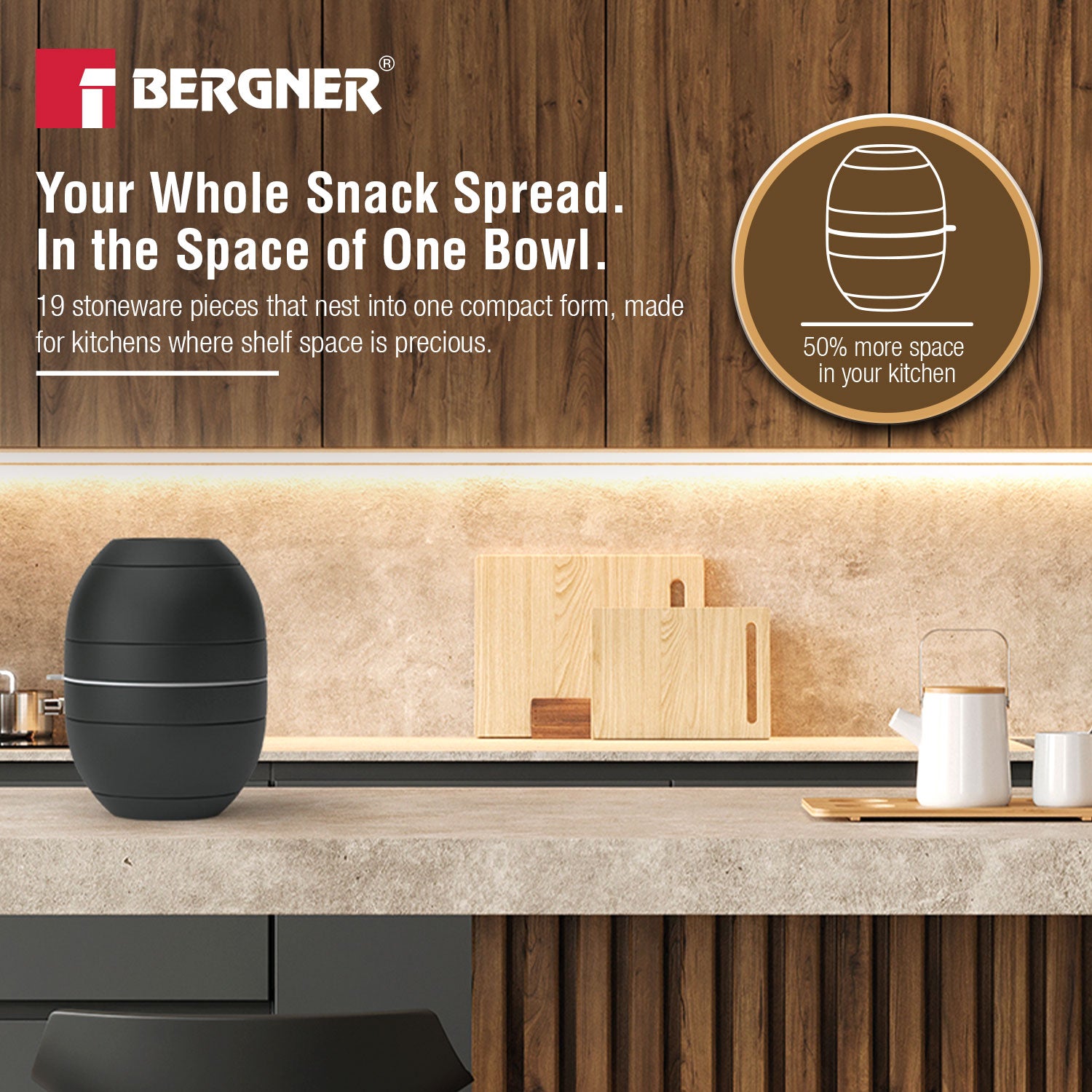 MasterPRO by Bergner Share Play Stoneware 19 Pcs Snackware Set - Matte Black