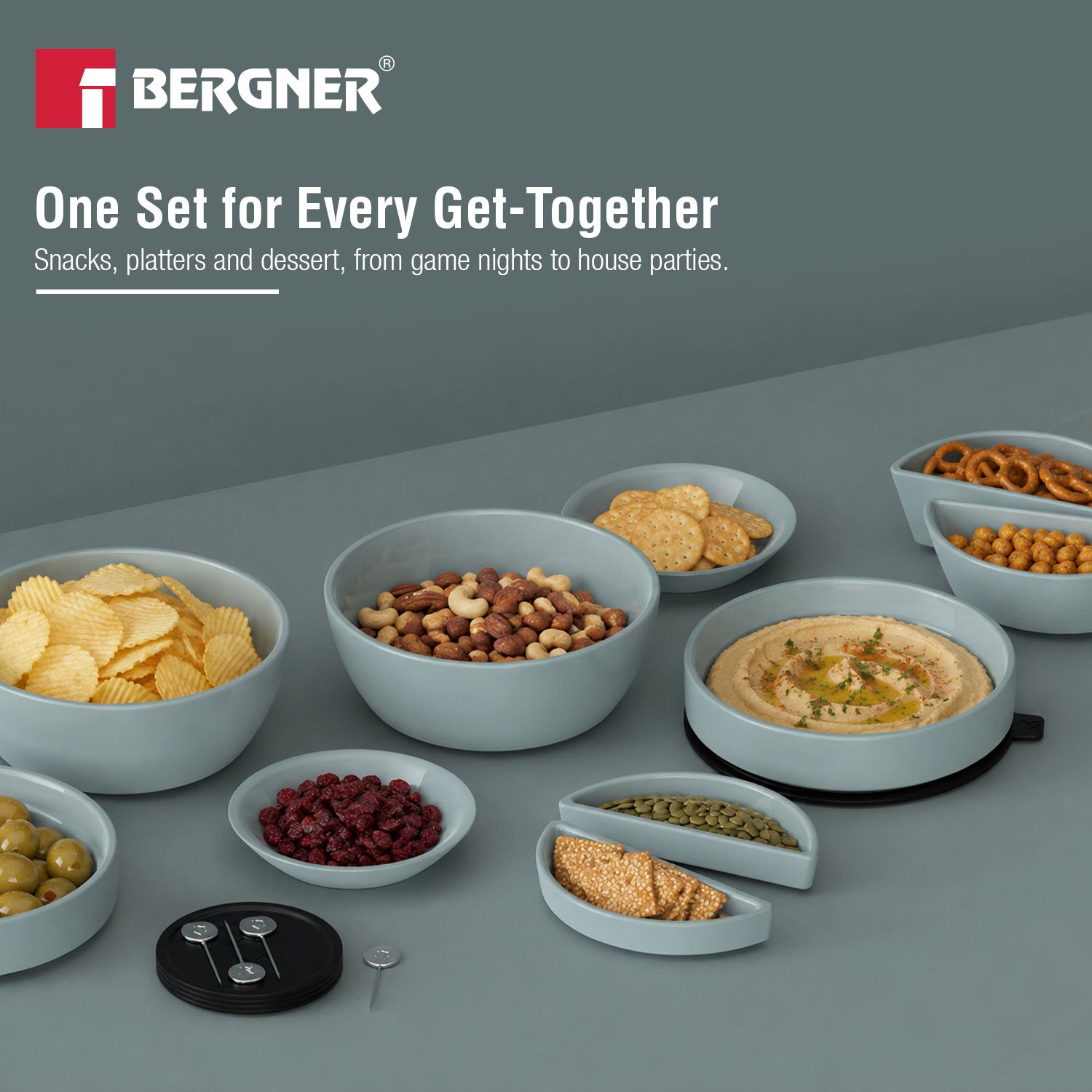 MasterPRO by Bergner Share Play Stoneware 19 Pcs Snackware Set - Dusty Blue