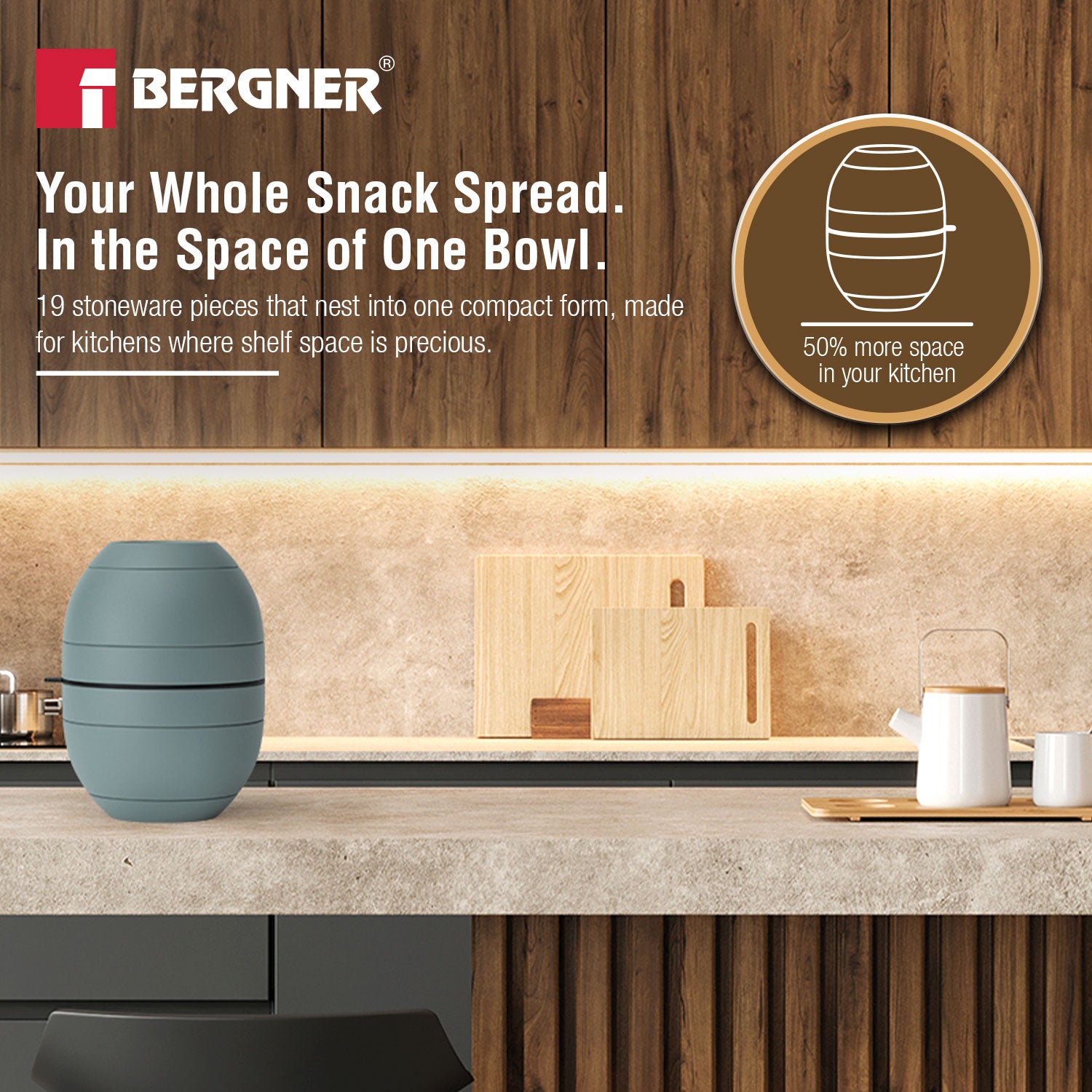 MasterPRO by Bergner Share Play Stoneware 19 Pcs Snackware Set - Dusty Blue