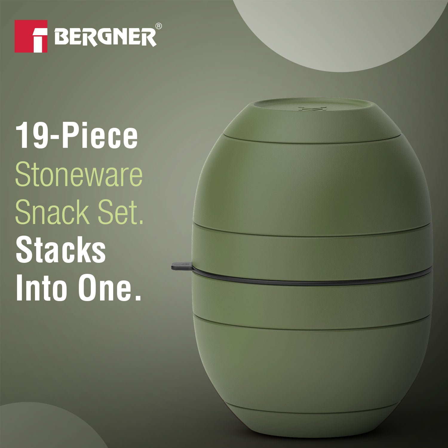 MasterPRO by Bergner Share Play Stoneware 19 Pcs Snackware Set - Sage Green