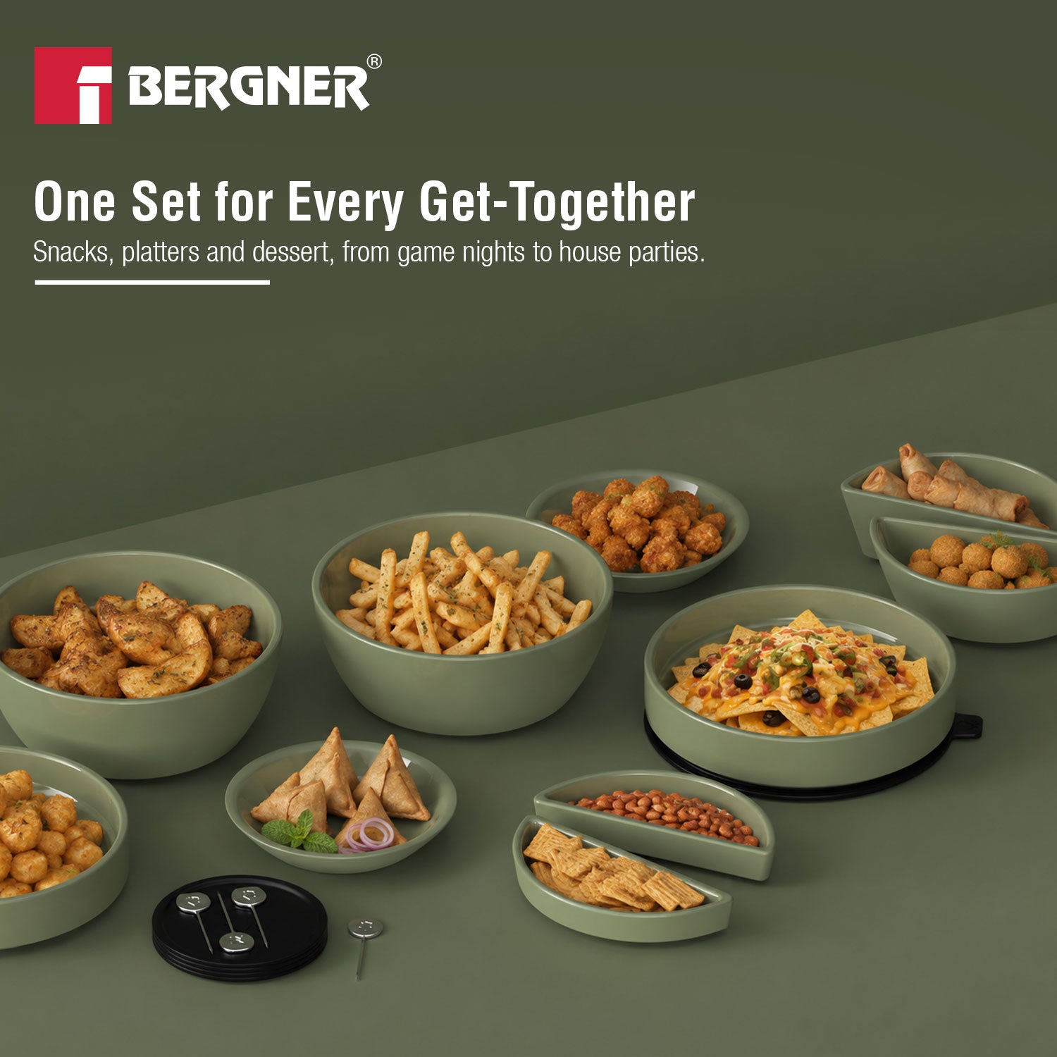 MasterPRO by Bergner Share Play Stoneware 19 Pcs Snackware Set - Sage Green