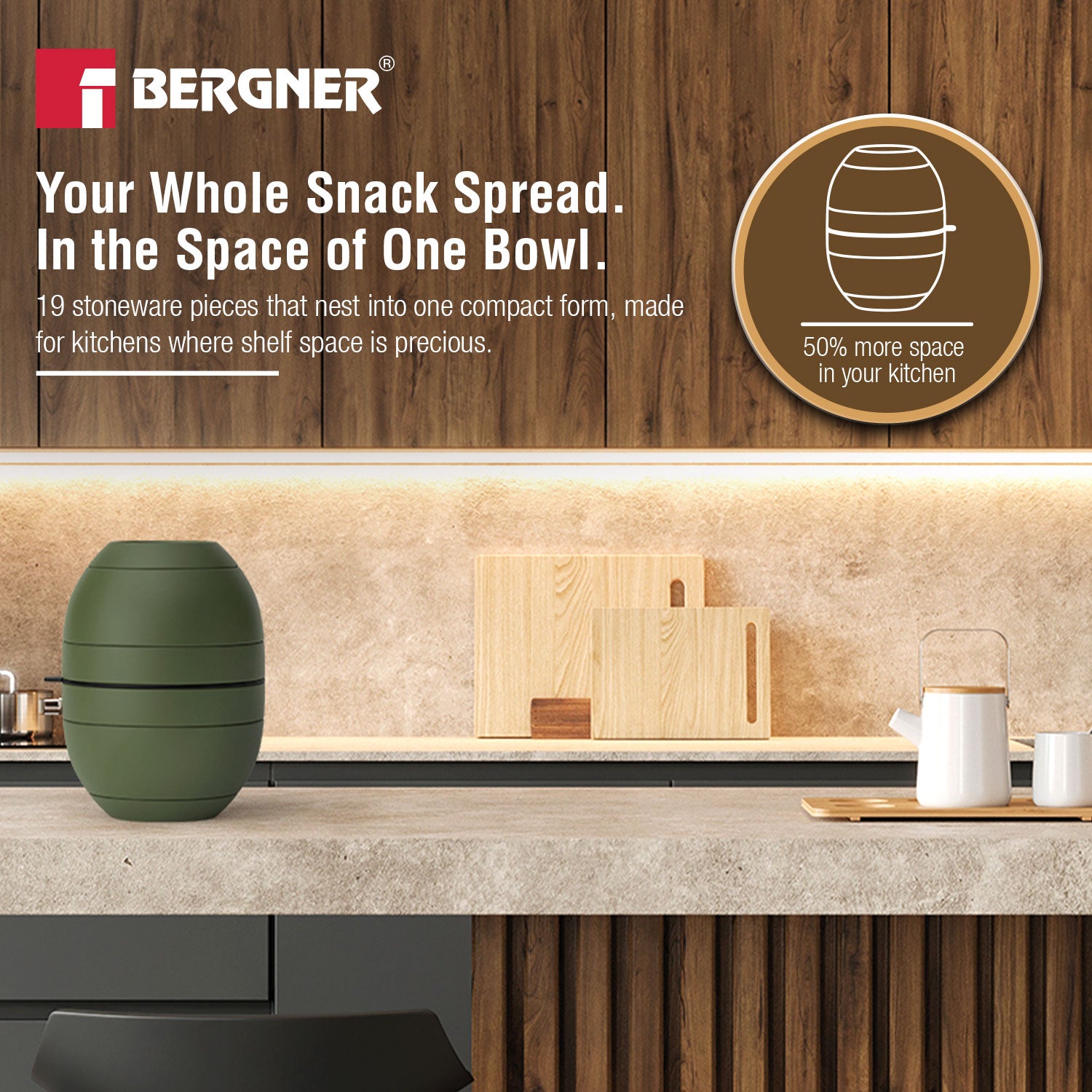 MasterPRO by Bergner Share Play Stoneware 19 Pcs Snackware Set - Sage Green