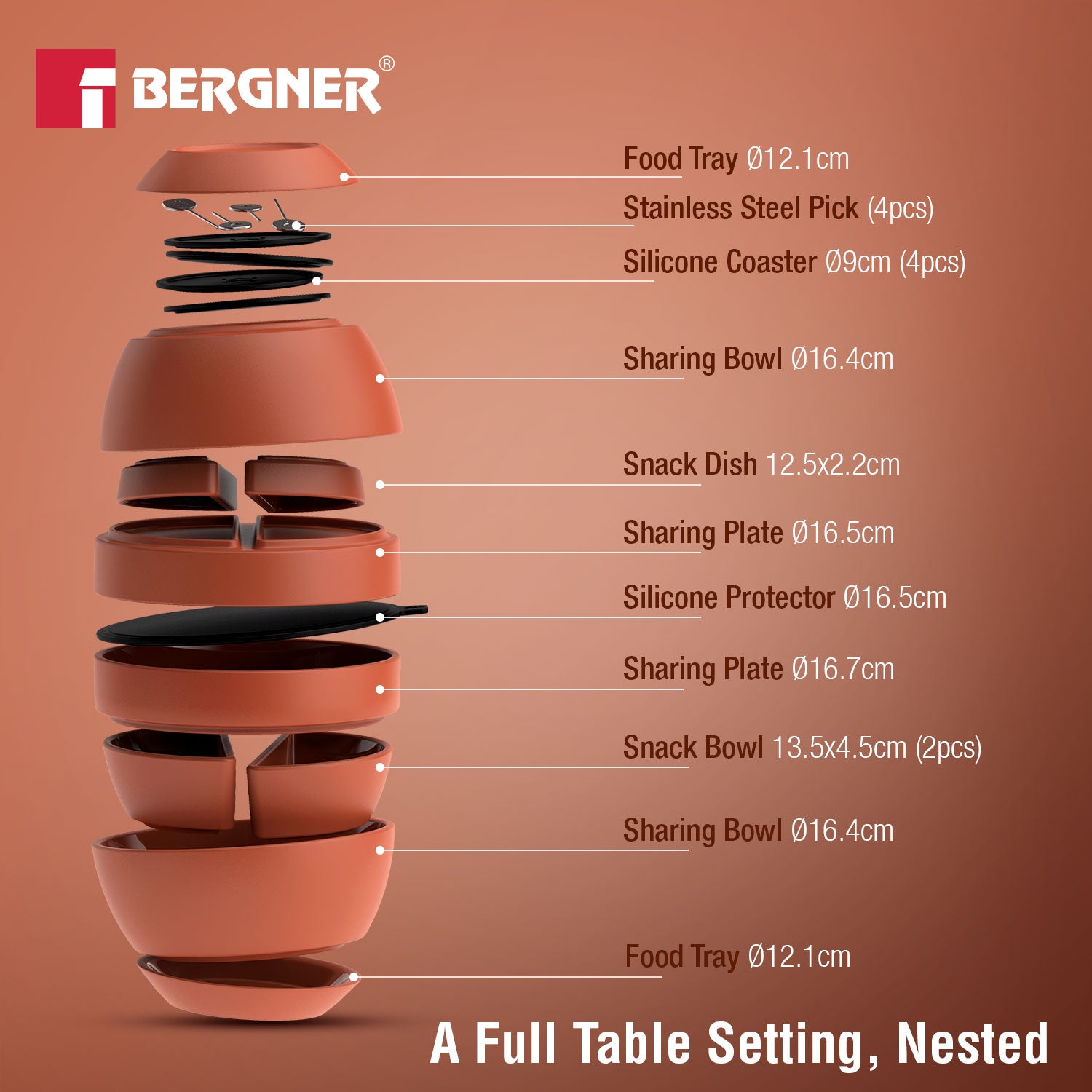 MasterPRO by Bergner Share Play Stoneware 19 Pcs Snackware Set - Clay Orange