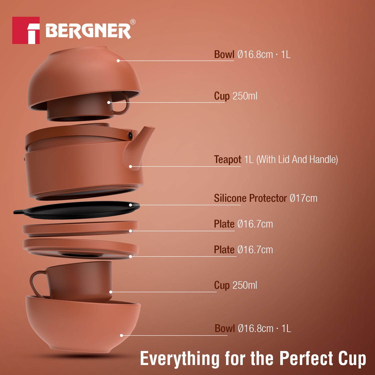 MasterPRO by Bergner Share Play Stoneware 8 Pcs Teaware Set - Clay Orange