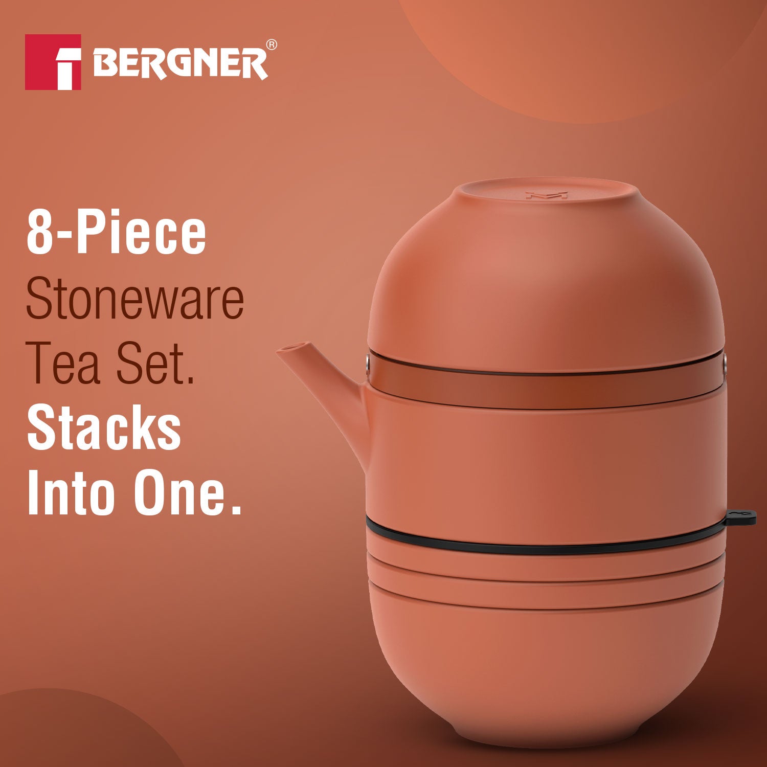 MasterPRO by Bergner Share Play Stoneware 8 Pcs Teaware Set - Clay Orange