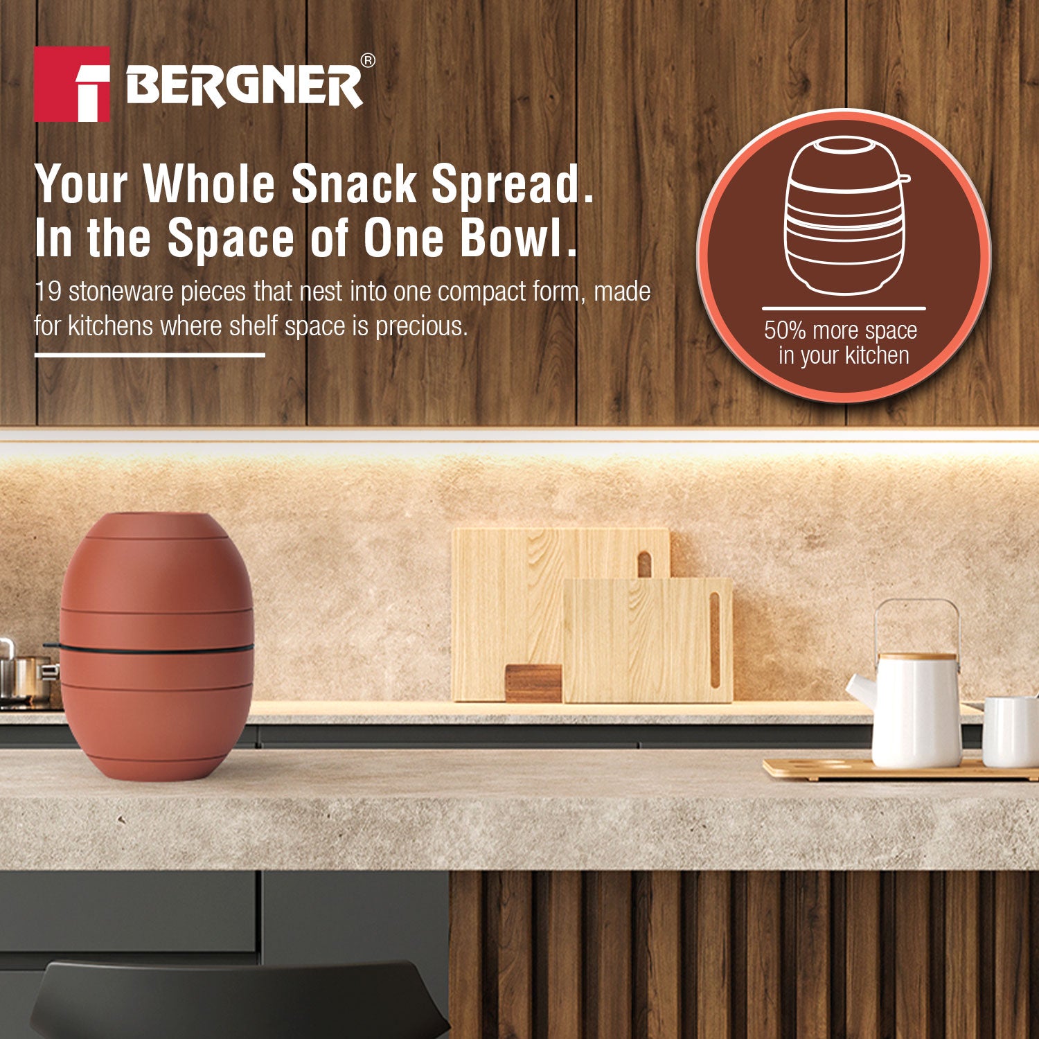 MasterPRO by Bergner Share Play Stoneware 19 Pcs Snackware Set - Clay Orange