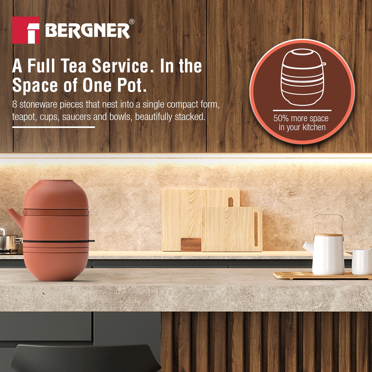 MasterPRO by Bergner Share Play Stoneware 8 Pcs Teaware Set - Clay Orange