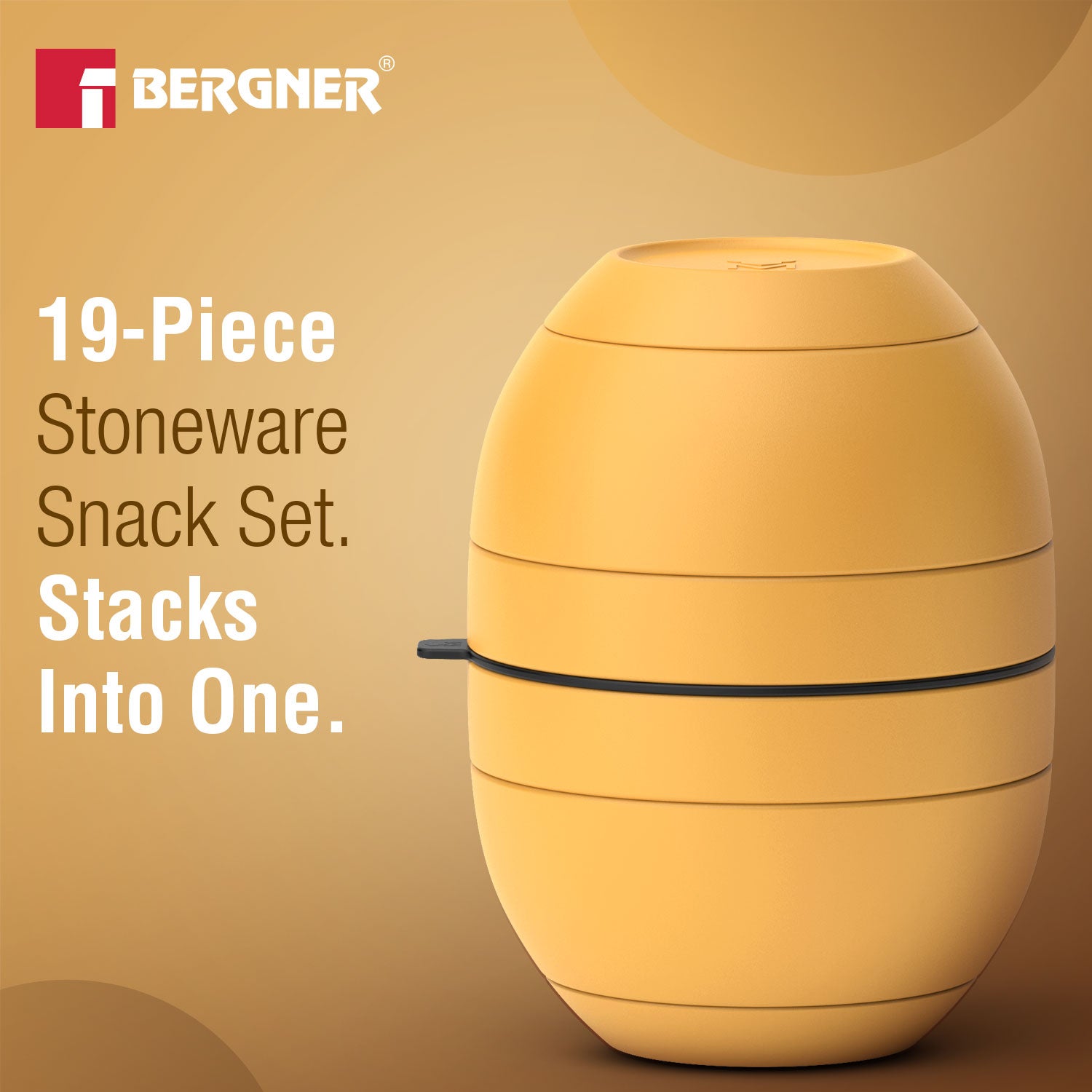 MasterPRO by Bergner Share Play Stoneware 19 Pcs Snackware Set - Mustard Yellow