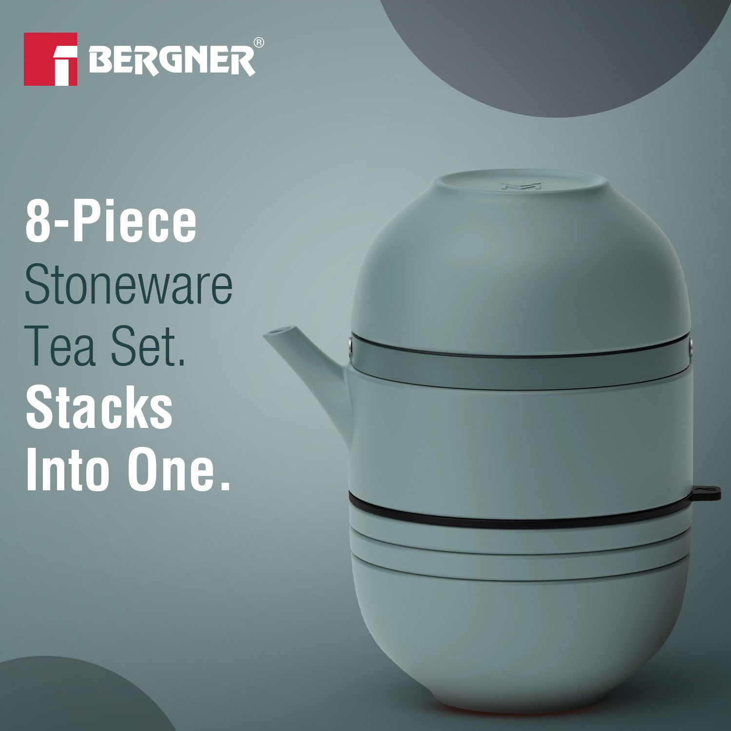 MasterPRO by Bergner Share Play Stoneware 8 Pcs Teaware Set - Dusty Blue