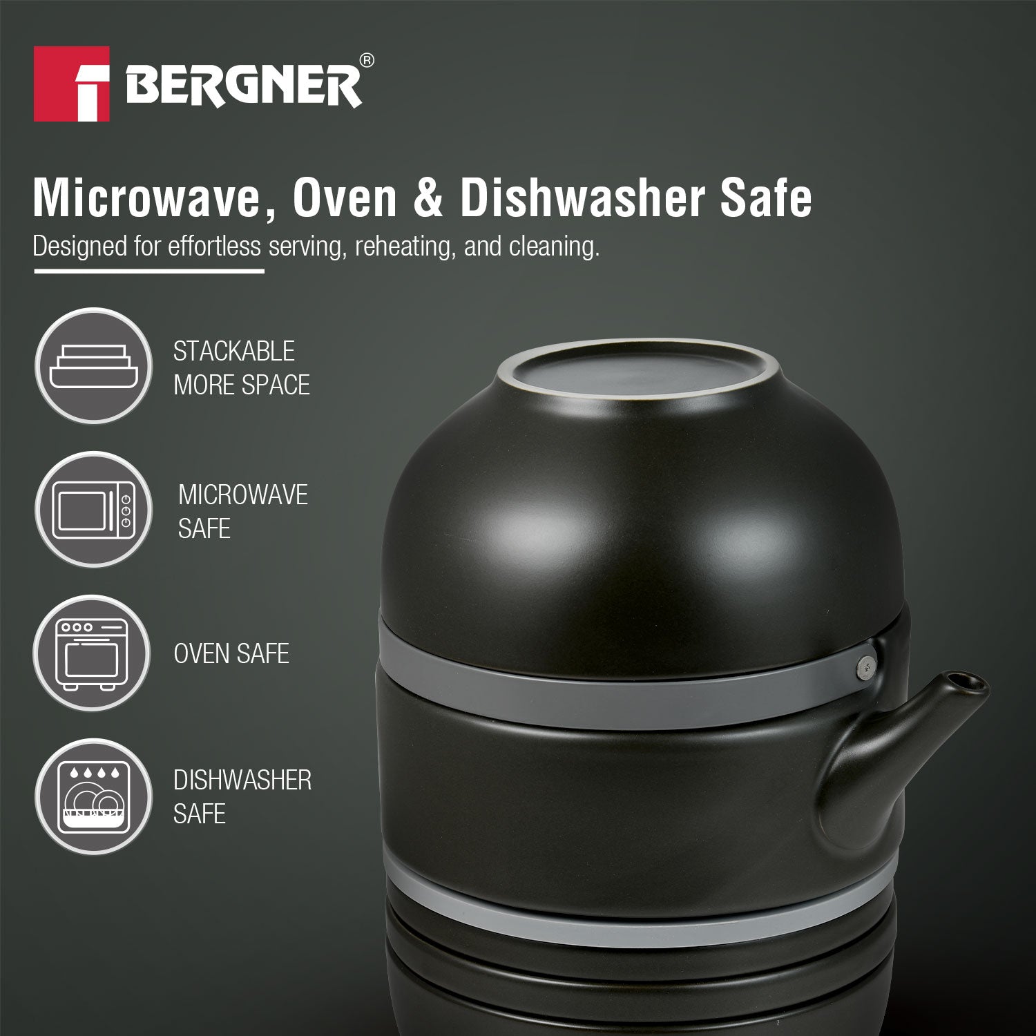 MasterPRO by Bergner Share Play Stoneware 8 Pcs Teaware Set - Matte Black