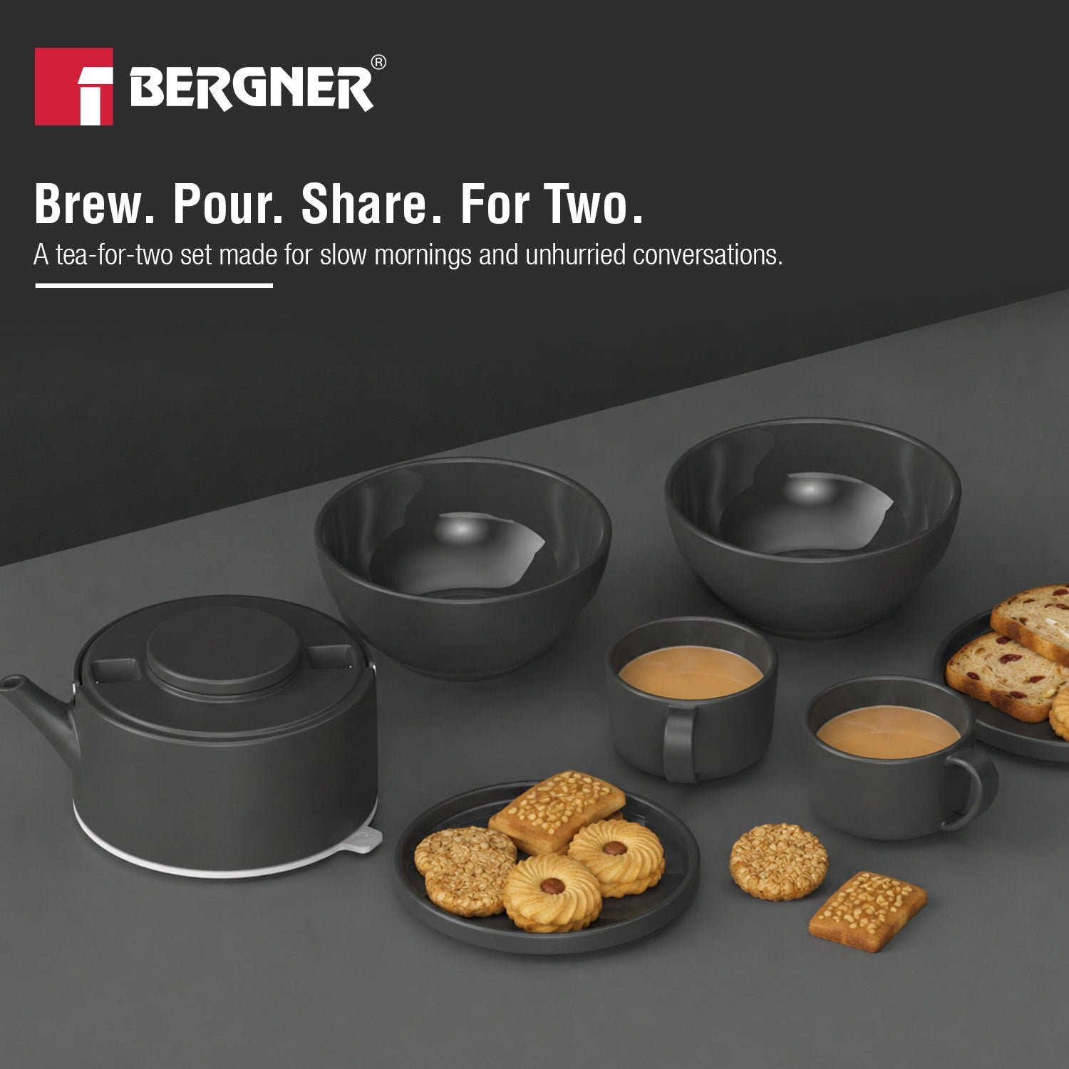 MasterPRO by Bergner Share Play Stoneware 8 Pcs Teaware Set - Matte Black