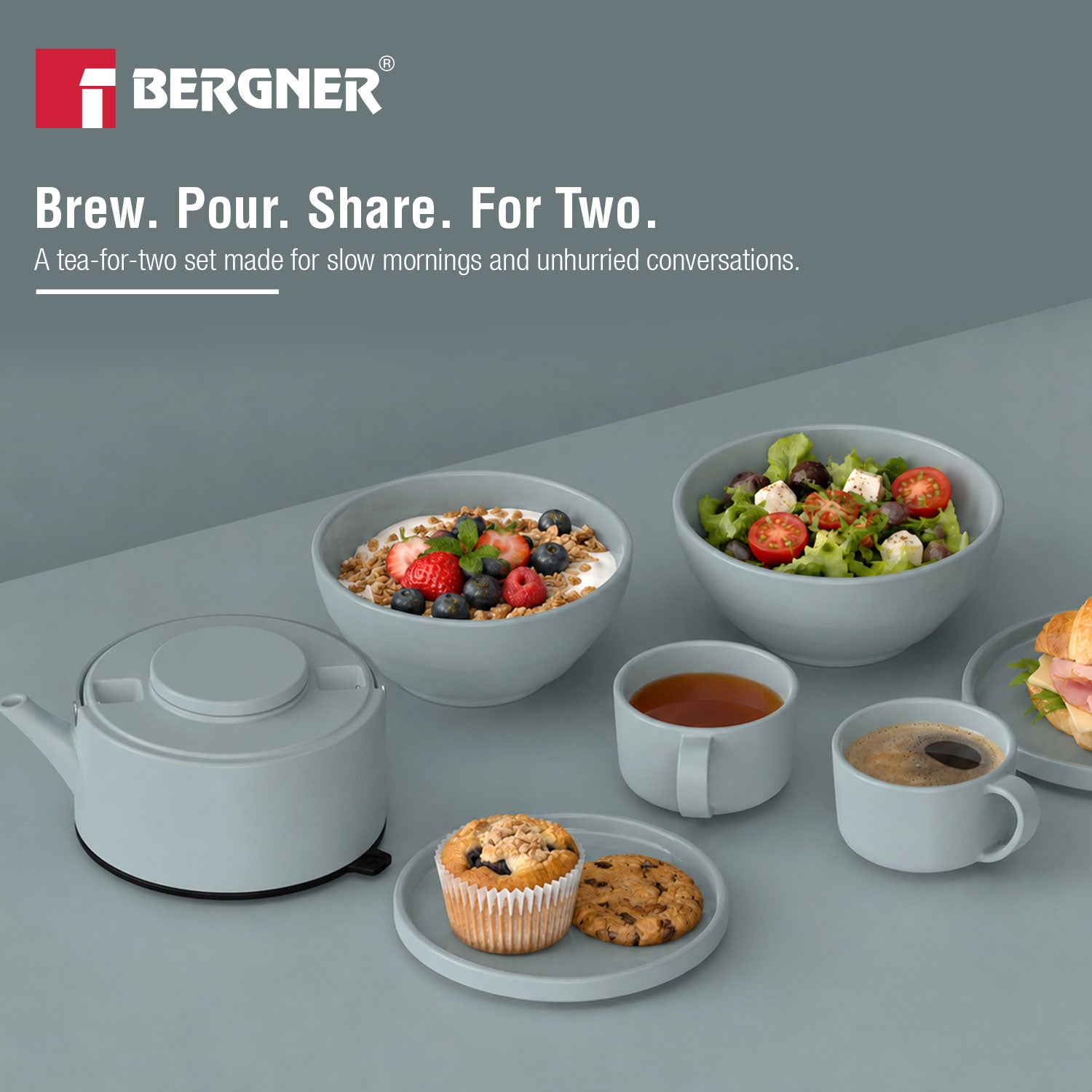 MasterPRO by Bergner Share Play Stoneware 8 Pcs Teaware Set - Dusty Blue