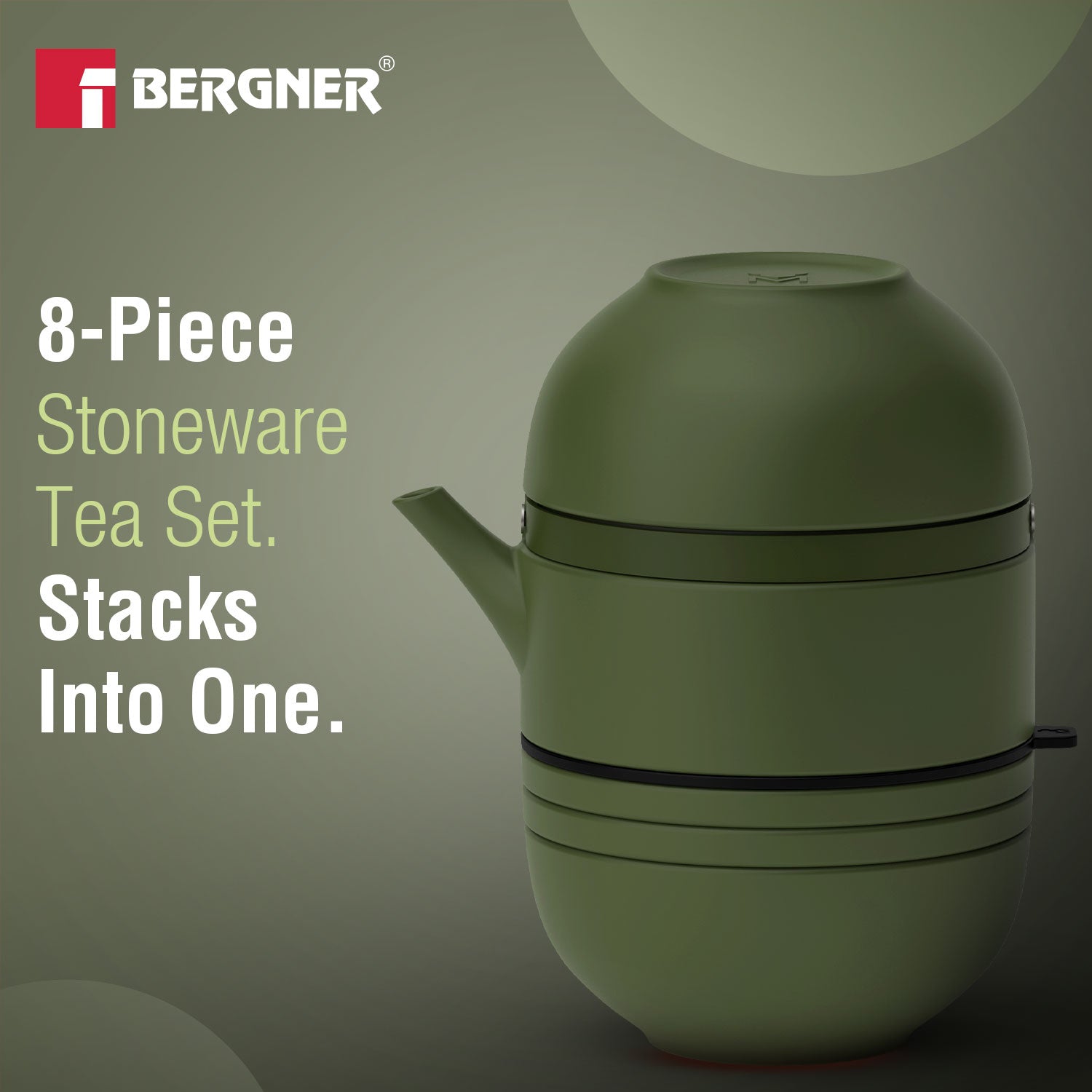 MasterPRO by Bergner Share Play Stoneware 8 Pcs Teaware Set - Sage Green
