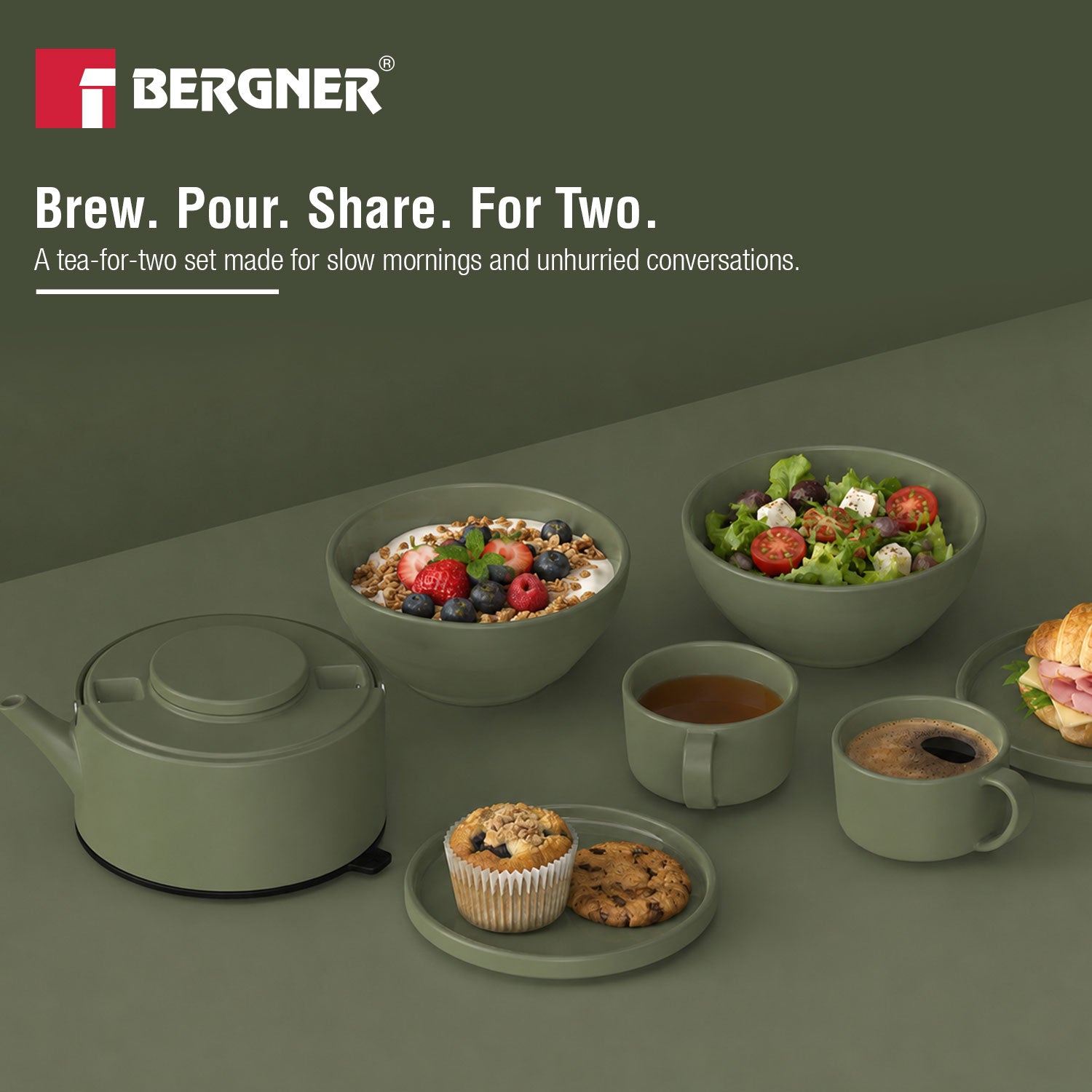 MasterPRO by Bergner Share Play Stoneware 8 Pcs Teaware Set - Sage Green
