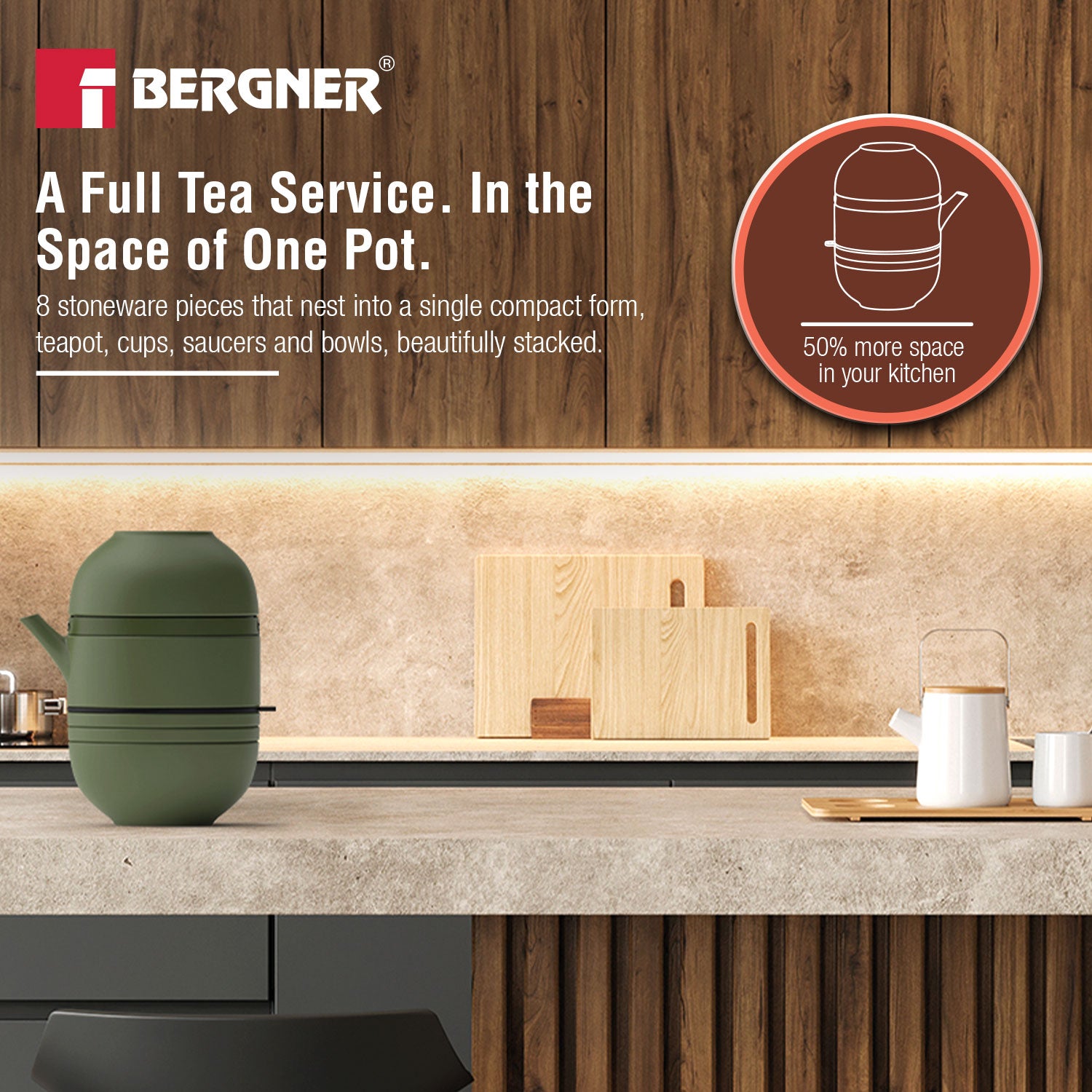 MasterPRO by Bergner Share Play Stoneware 8 Pcs Teaware Set - Sage Green