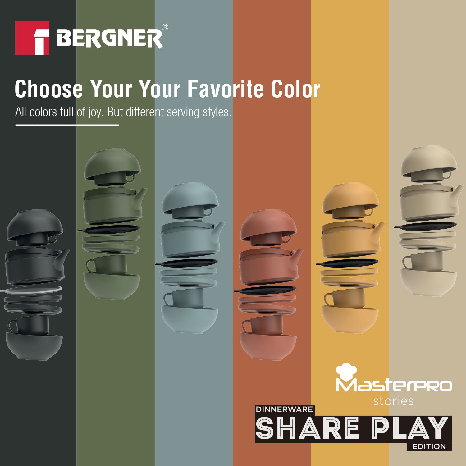 MasterPRO by Bergner Share Play Stoneware 8 Pcs Teaware Set - Sage Green