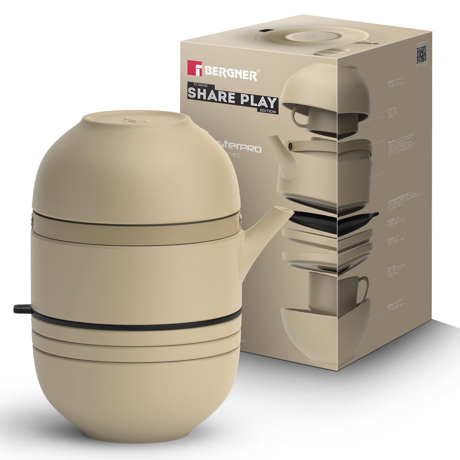 MasterPRO by Bergner Share Play Stoneware 8 Pcs Teaware Set - Warm Beige