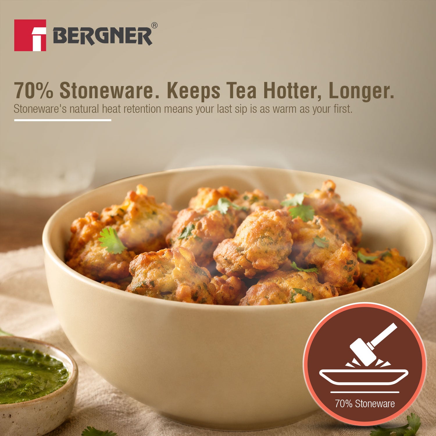 MasterPRO by Bergner Share Play Stoneware 8 Pcs Teaware Set - Warm Beige