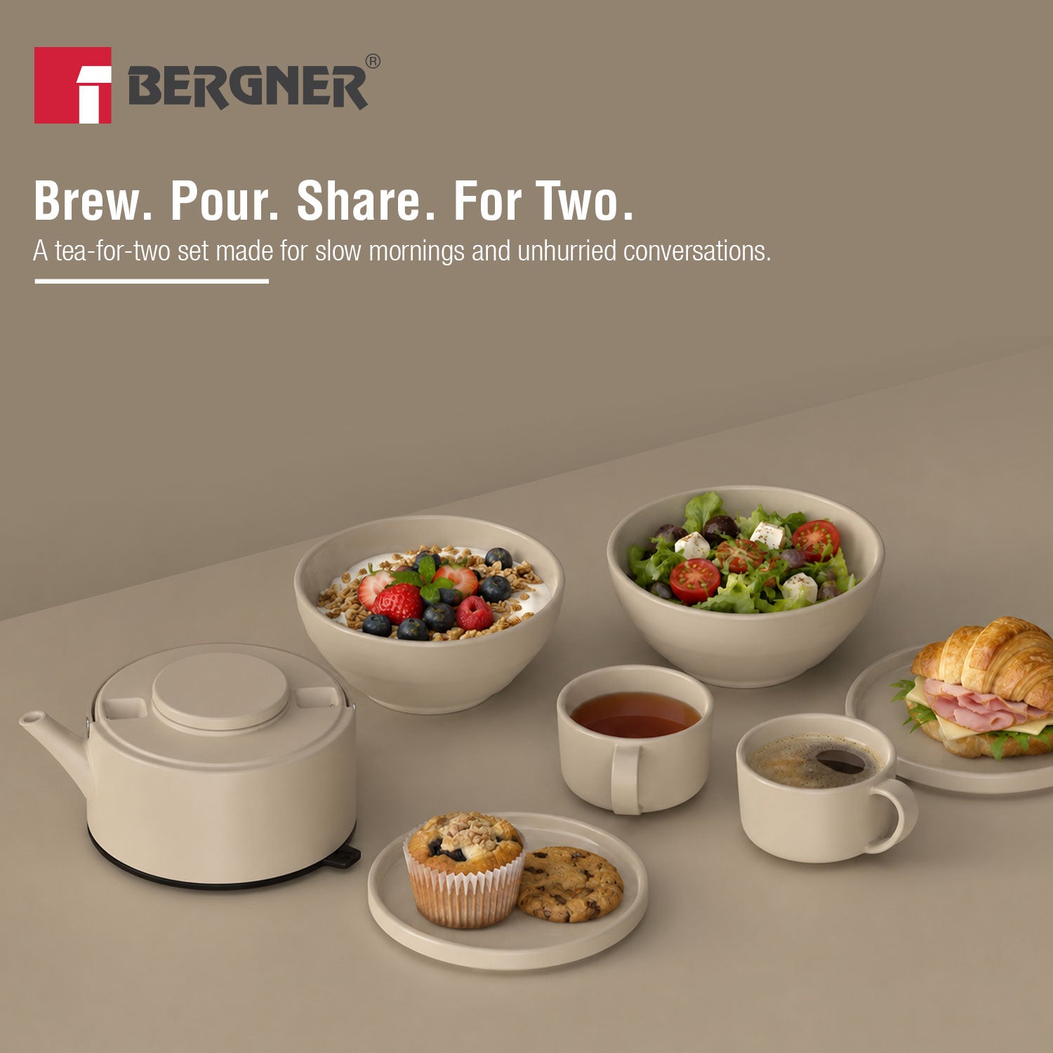 MasterPRO by Bergner Share Play Stoneware 8 Pcs Teaware Set - Warm Beige