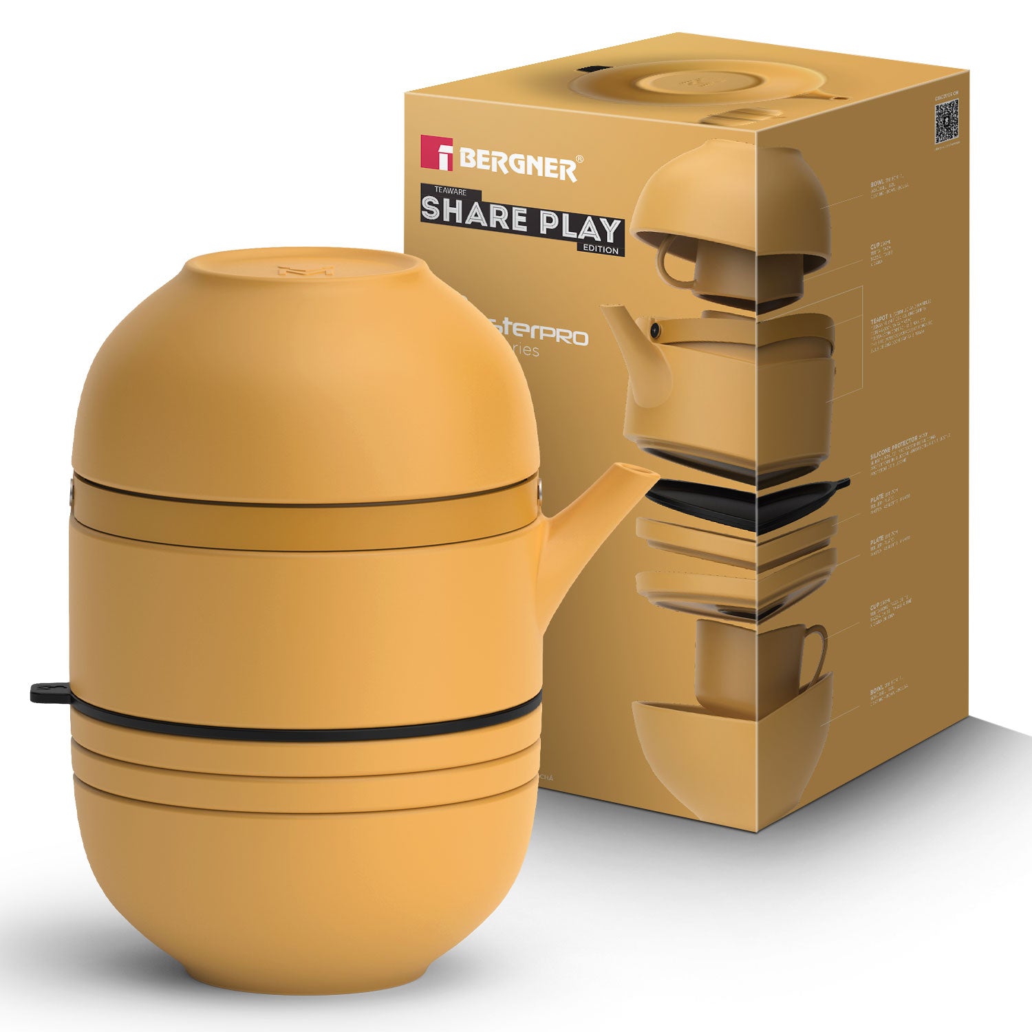 MasterPRO by Bergner Share Play Stoneware 8 Pcs Teaware Set - Mustard Yellow