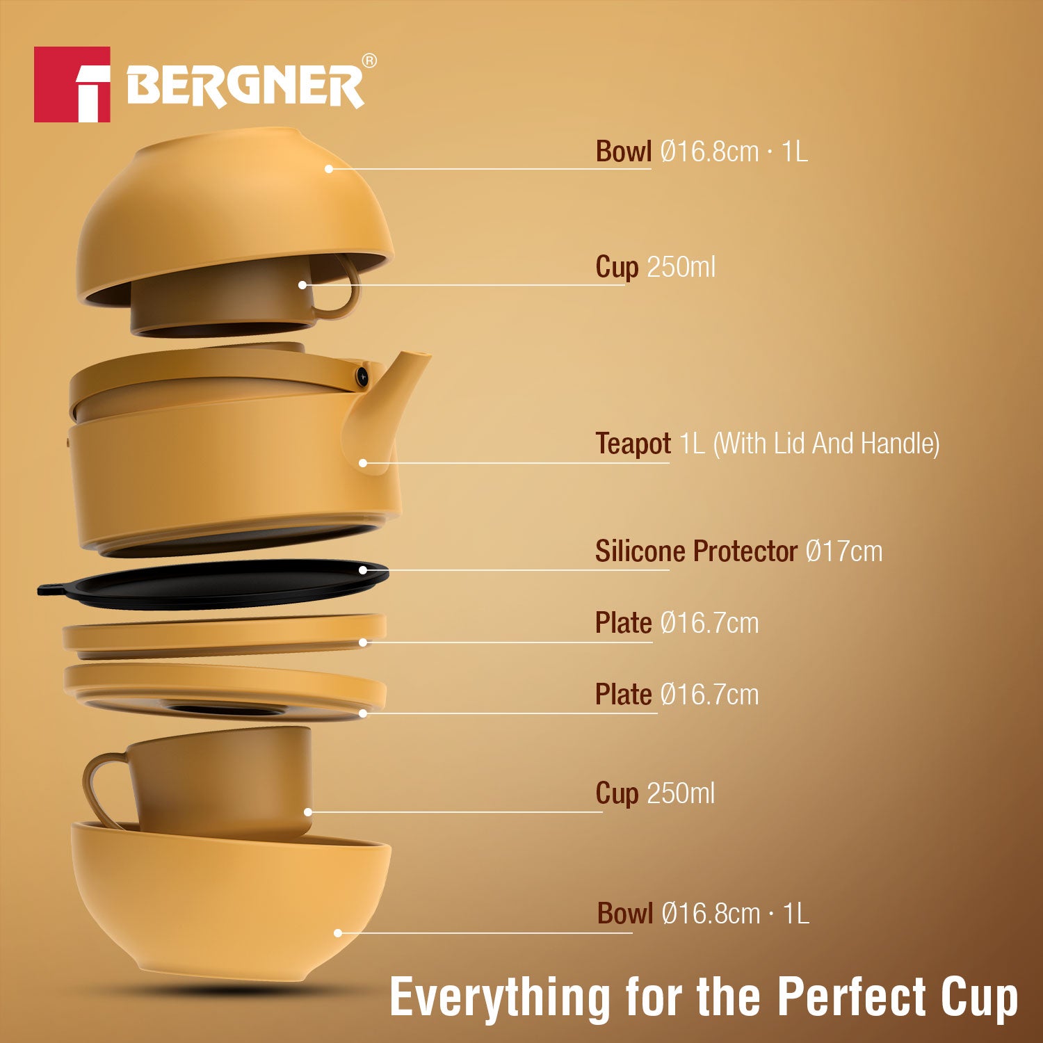 MasterPRO by Bergner Share Play Stoneware 8 Pcs Teaware Set - Mustard Yellow