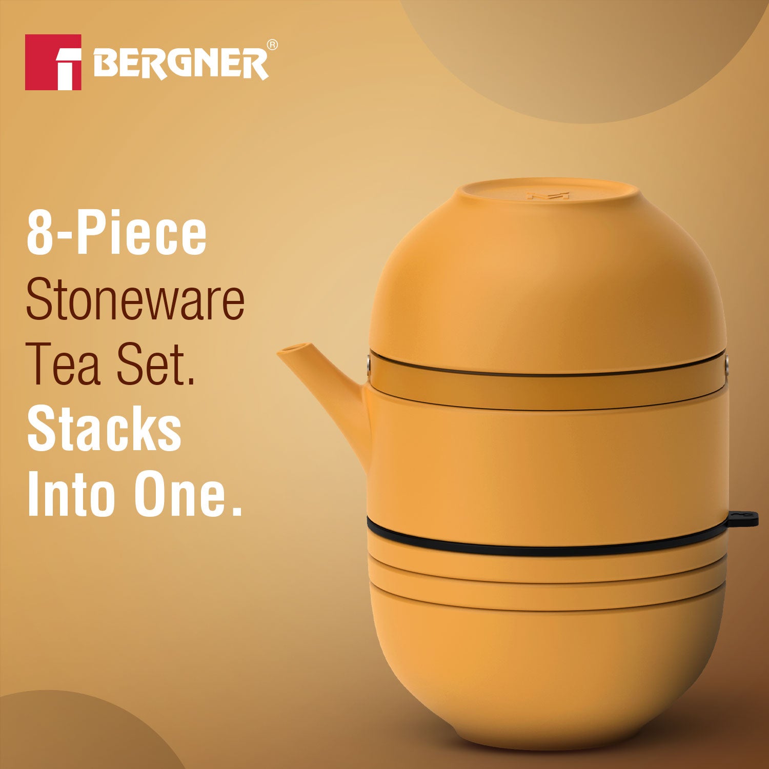 MasterPRO by Bergner Share Play Stoneware 8 Pcs Teaware Set - Mustard Yellow