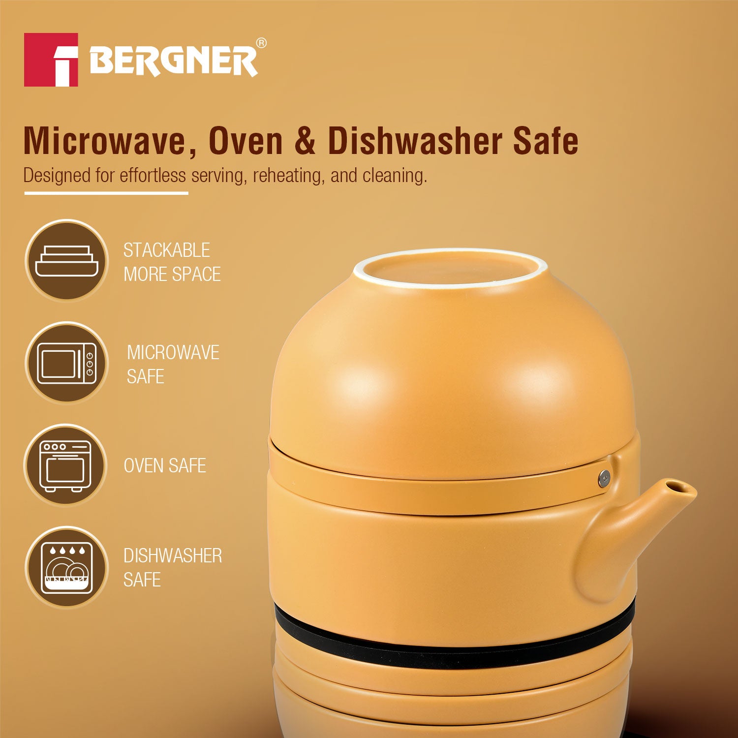 MasterPRO by Bergner Share Play Stoneware 8 Pcs Teaware Set - Mustard Yellow